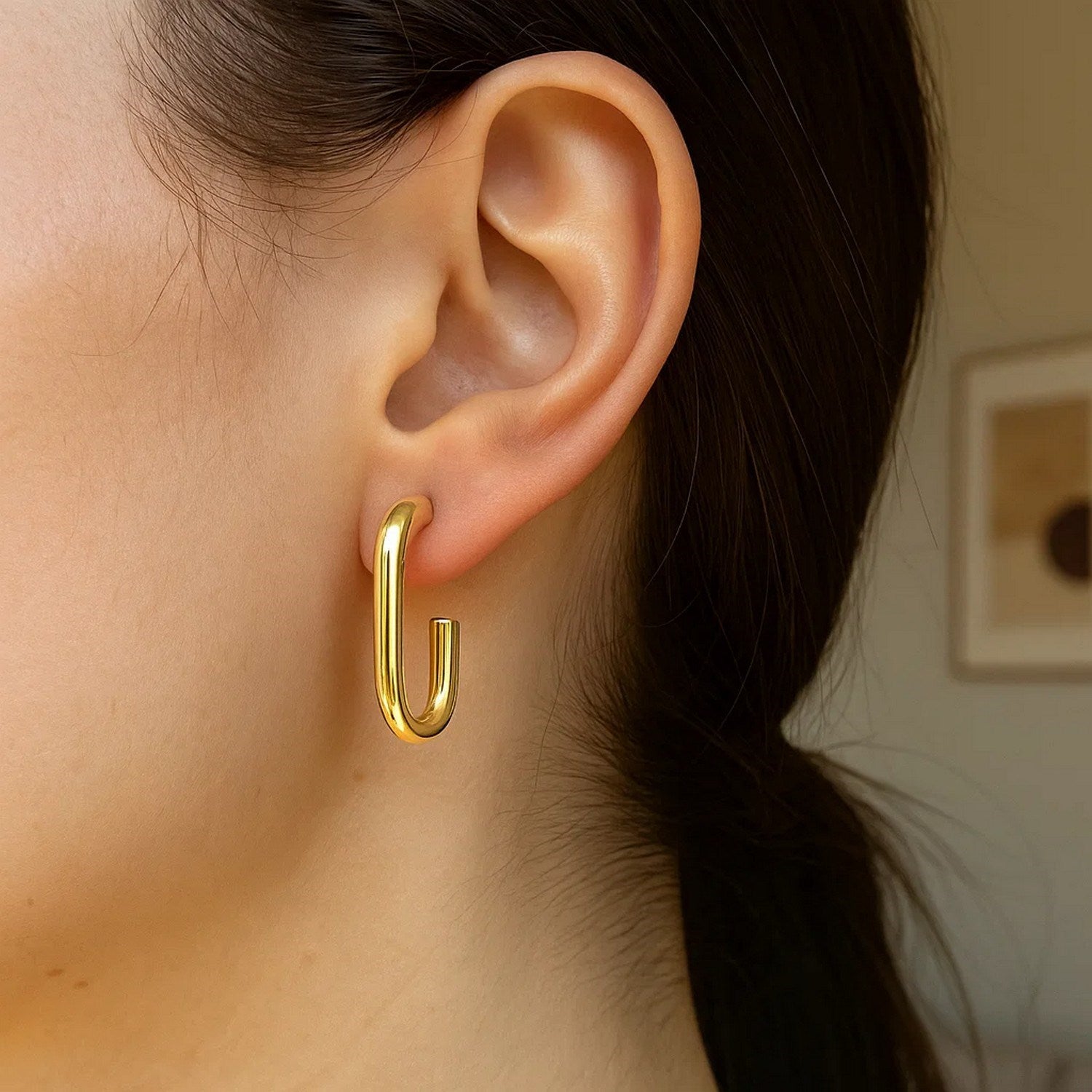 Paperclip Hoop Earrings in 14K Yellow Gold (27mmx12mm)