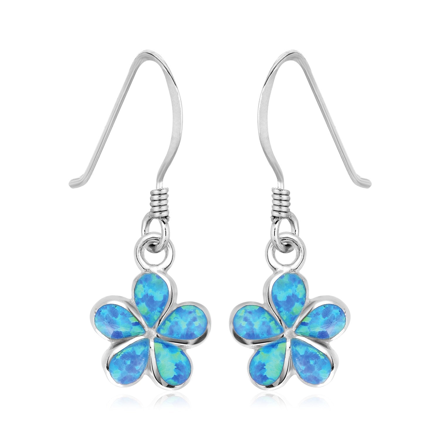 Sterling Silver Flower Dangle Earrings with Opal
