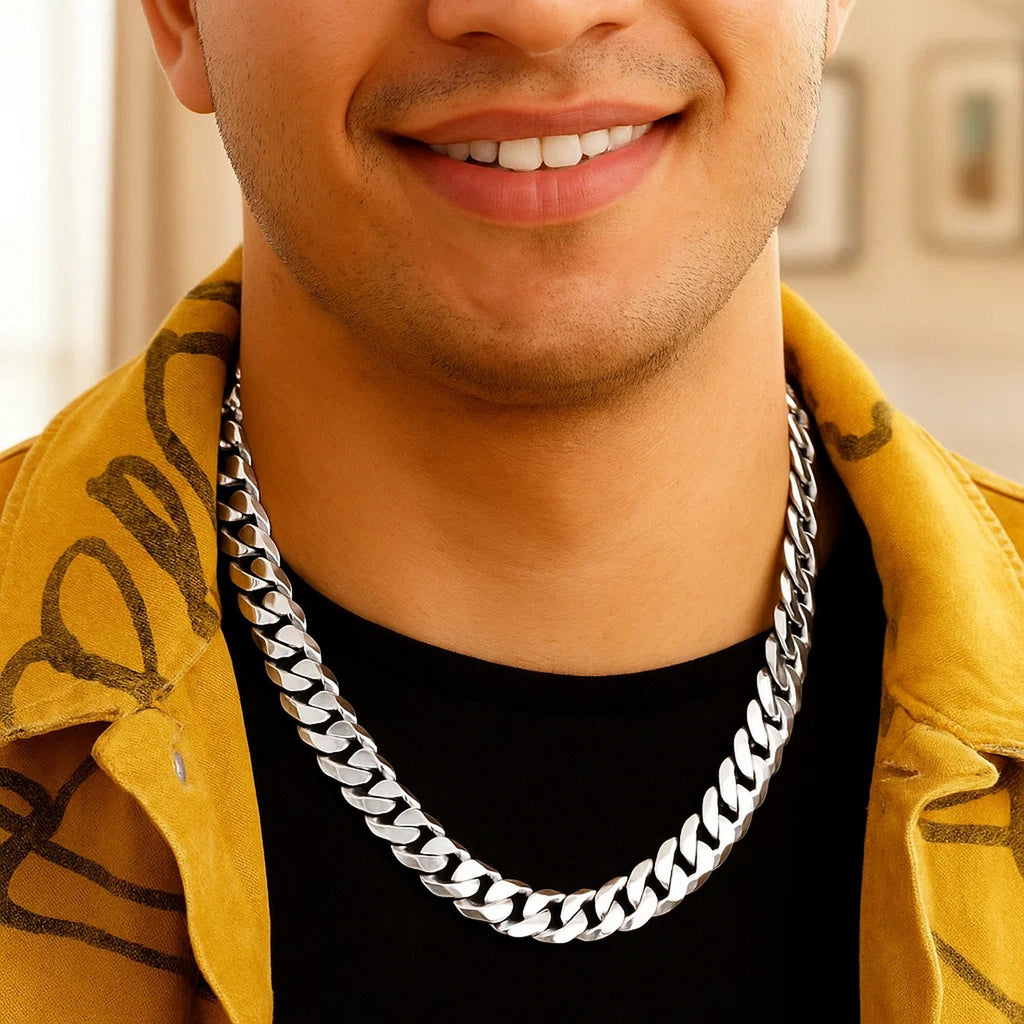 Rhodium Plated Sterling Silver Curb Style Chain (11.60 mm)