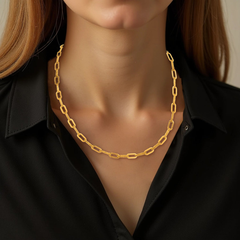14k Yellow Gold Diamante Paperclip Chain Necklace (4.00 mm)