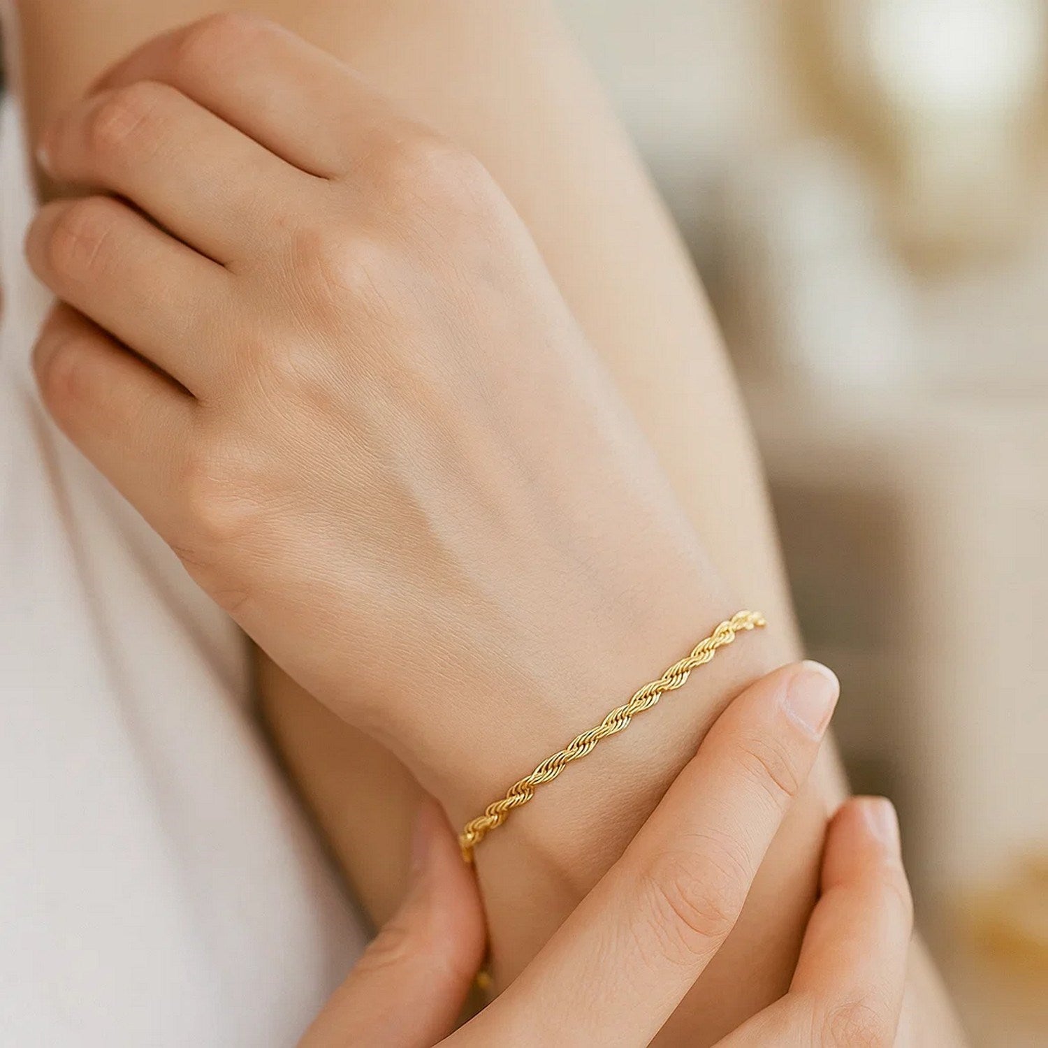 10k Yellow Gold Solid Diamond Cut Rope Bracelet (1.60 mm)