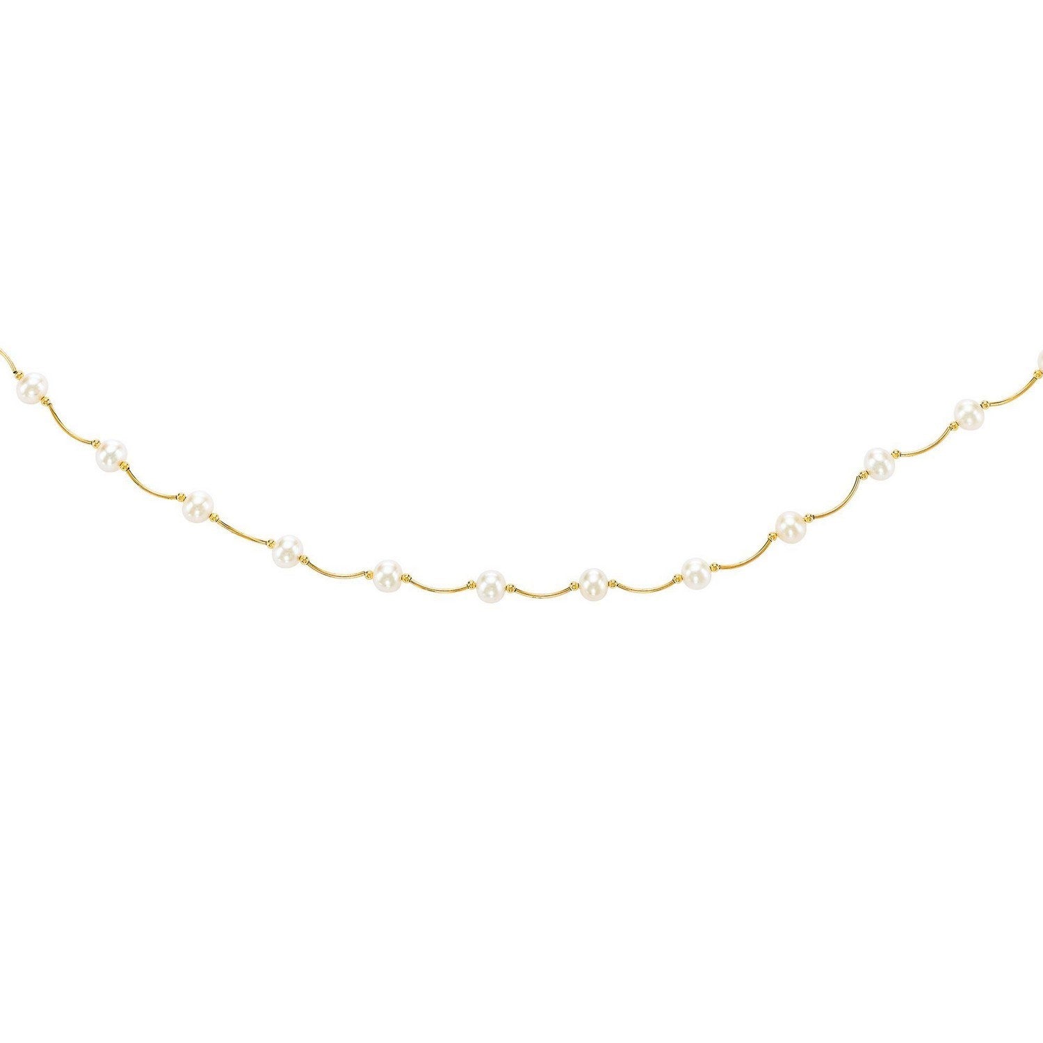 14k Yellow Gold Arc Link Necklace with White Pearls