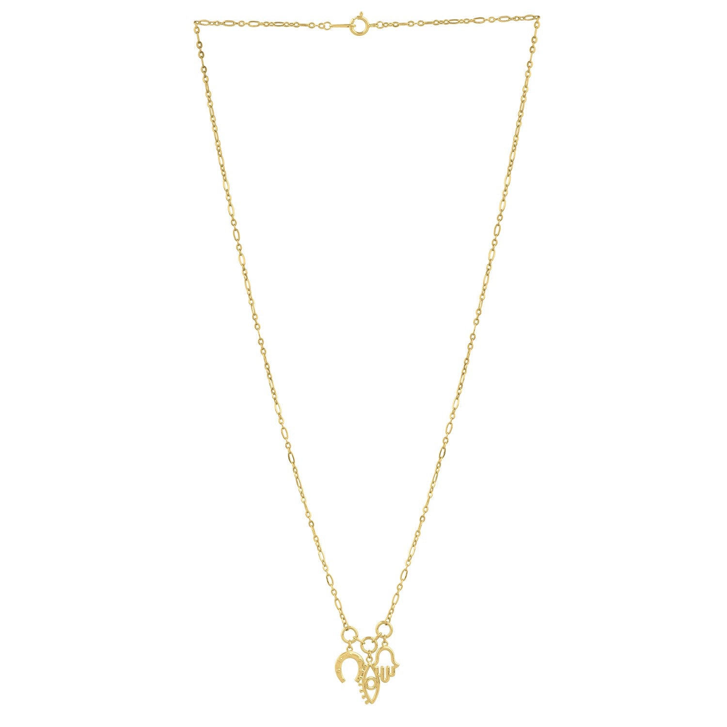 Drop Necklace with Lucky Charms in 14K Yellow Gold