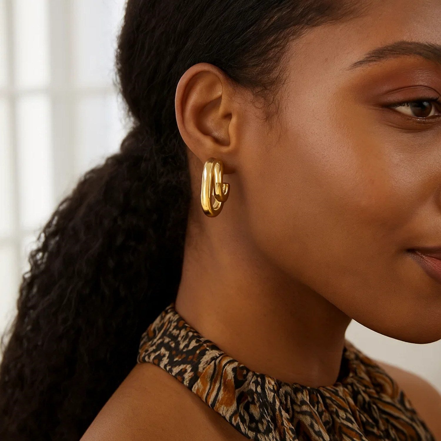 Sterling Silver Yellow Gold Plated Double Row Big and Small Hoop Earrings