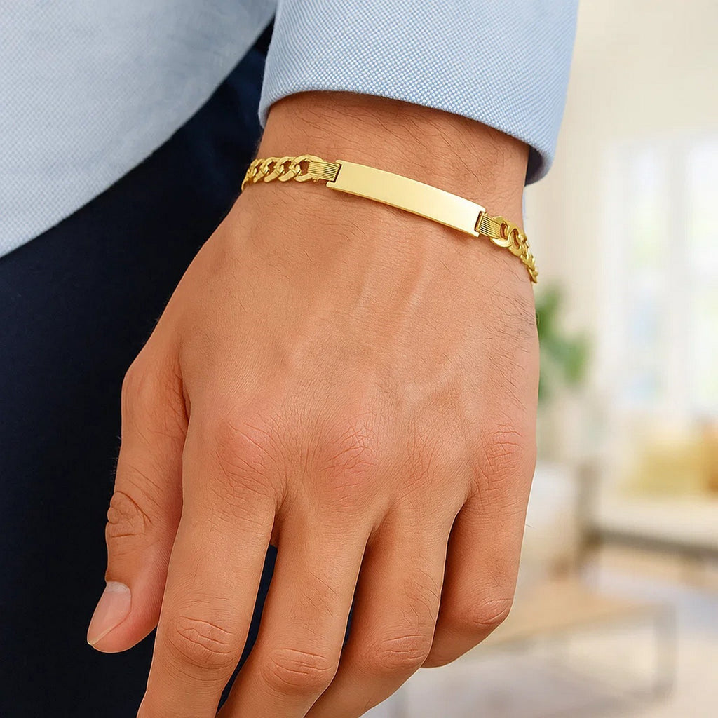 14k Yellow Gold 8 1/2 inch Mens Narrow Curb Chain ID Bracelet (6.70 mm)