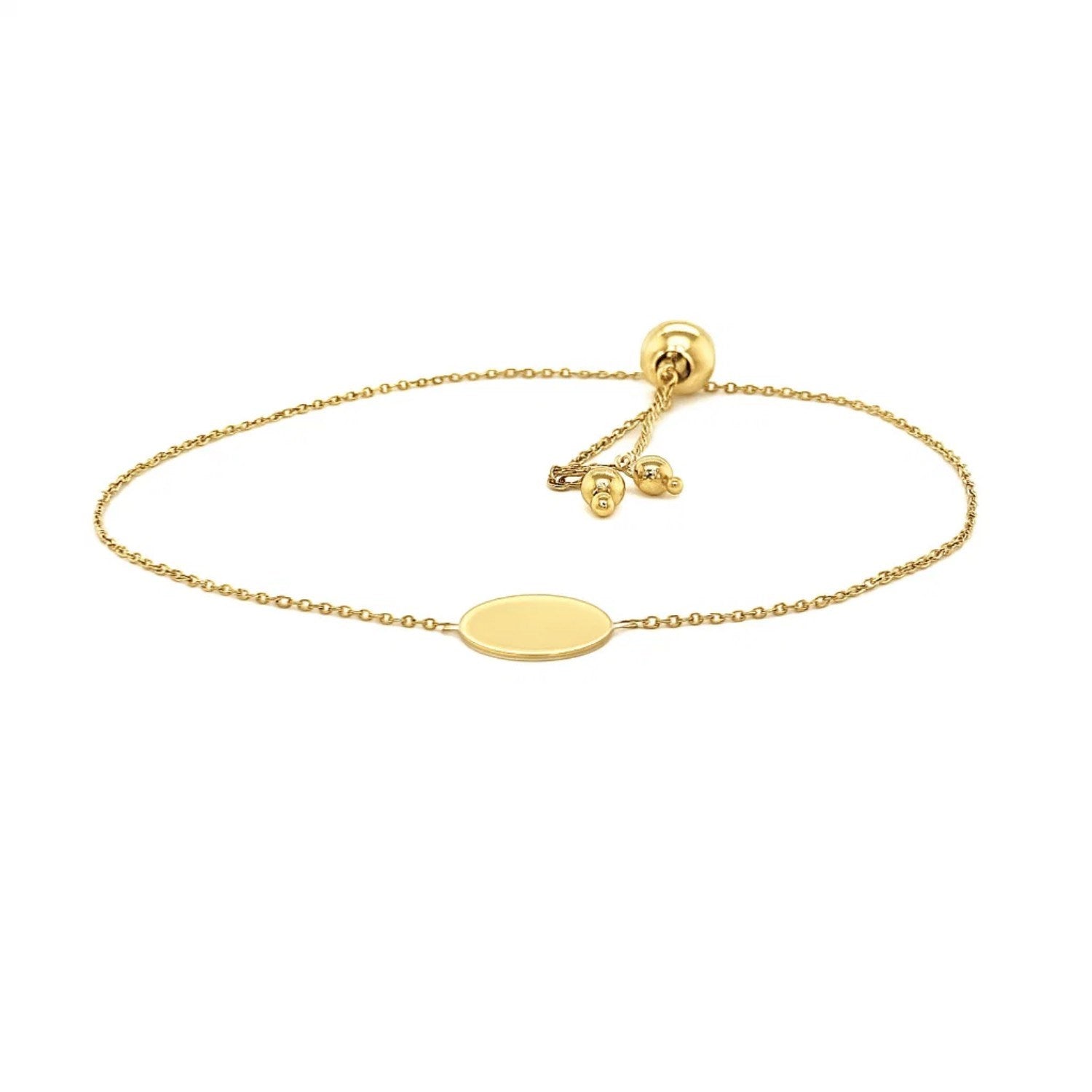 Adjustable Bracelet with Shiny Circle in 14k Yellow Gold (7.50 mm)