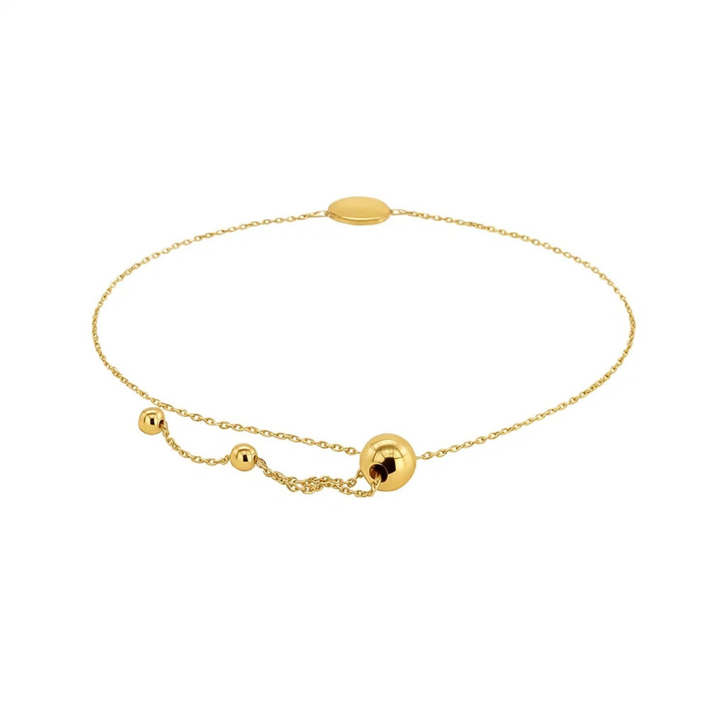 Adjustable Bracelet with Shiny Circle in 14k Yellow Gold (7.50 mm)