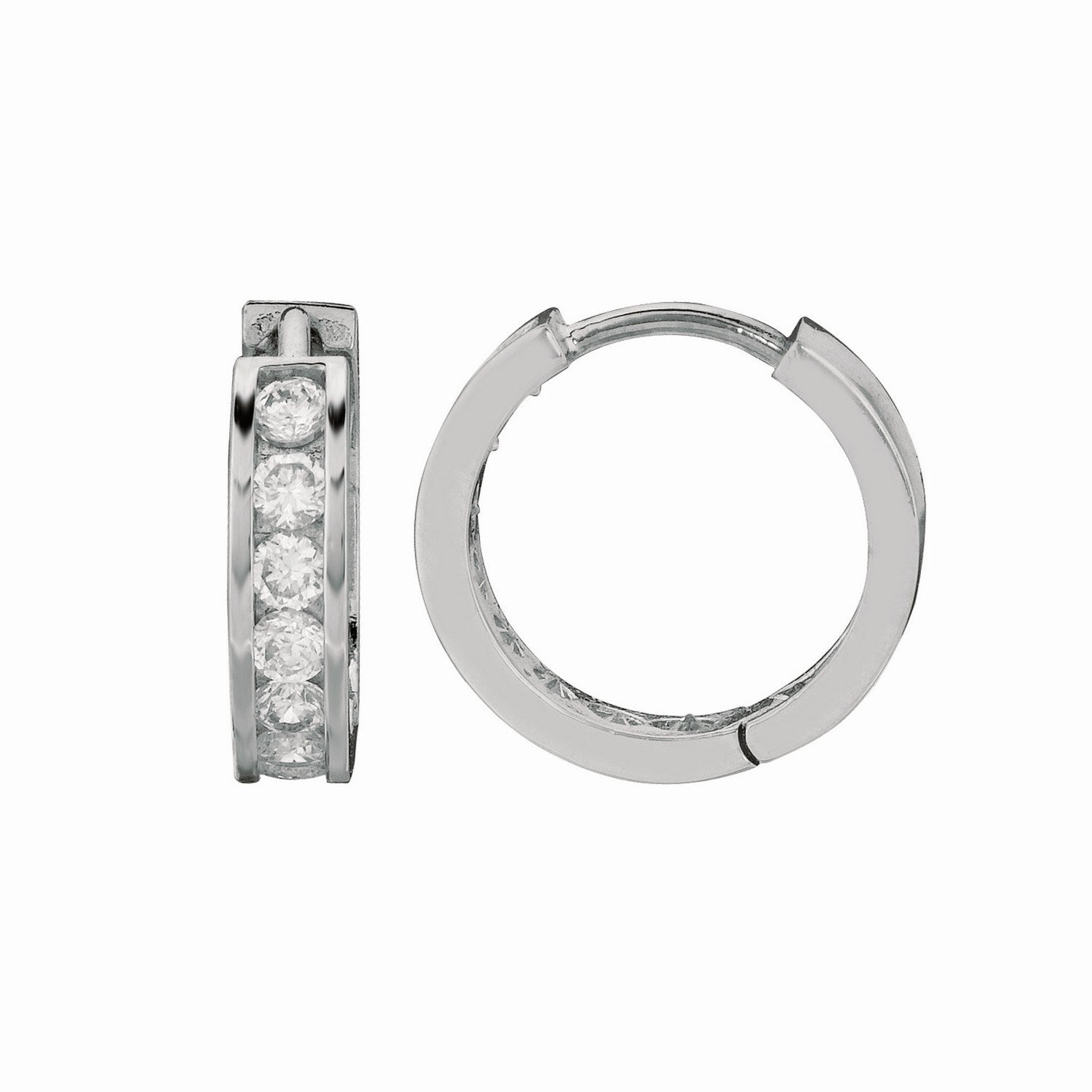 Sterling Silver Channel Set CZ Hoop Earrings (3x15 mm)