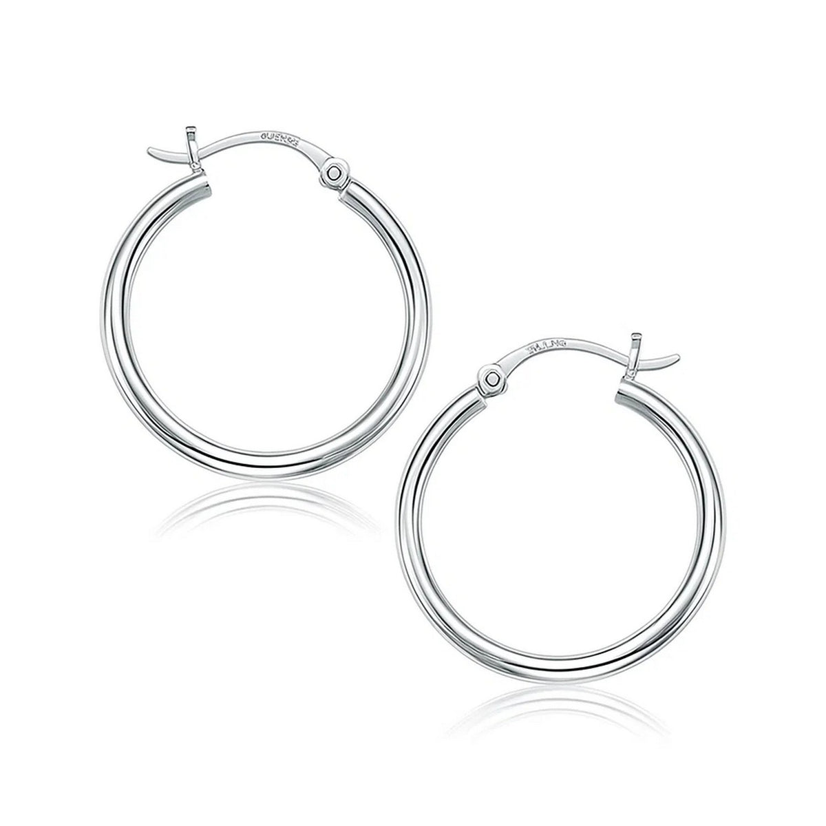 10k White Gold Polished Hoop Earrings (2x25mm)