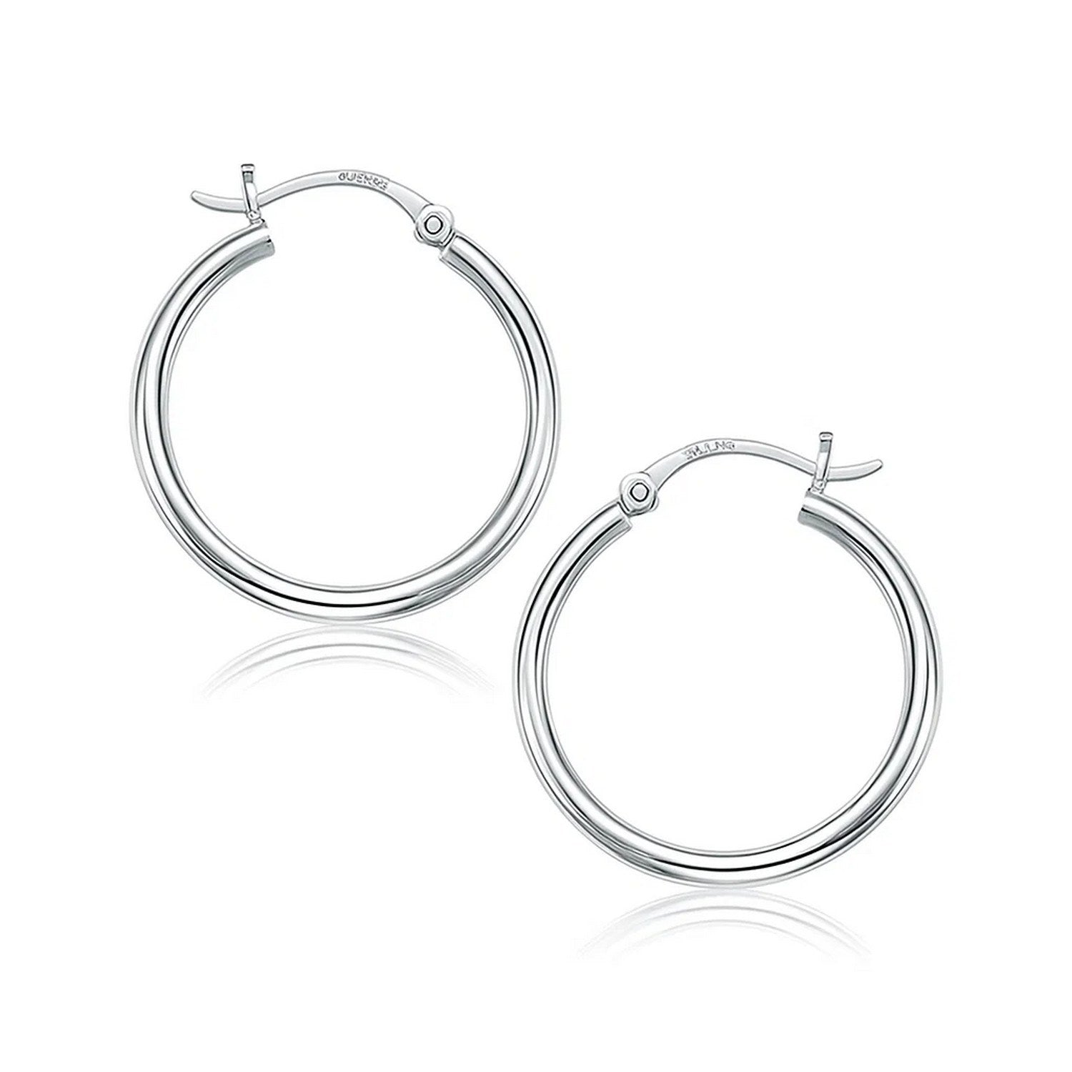 10k White Gold Polished Hoop Earrings (2x25mm)