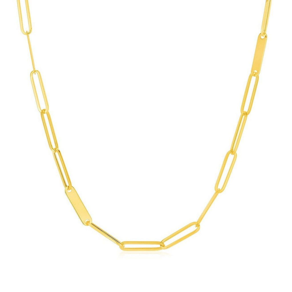 14k Yellow Gold Alternating Paperclip Chain Link and Gold Bar Necklace