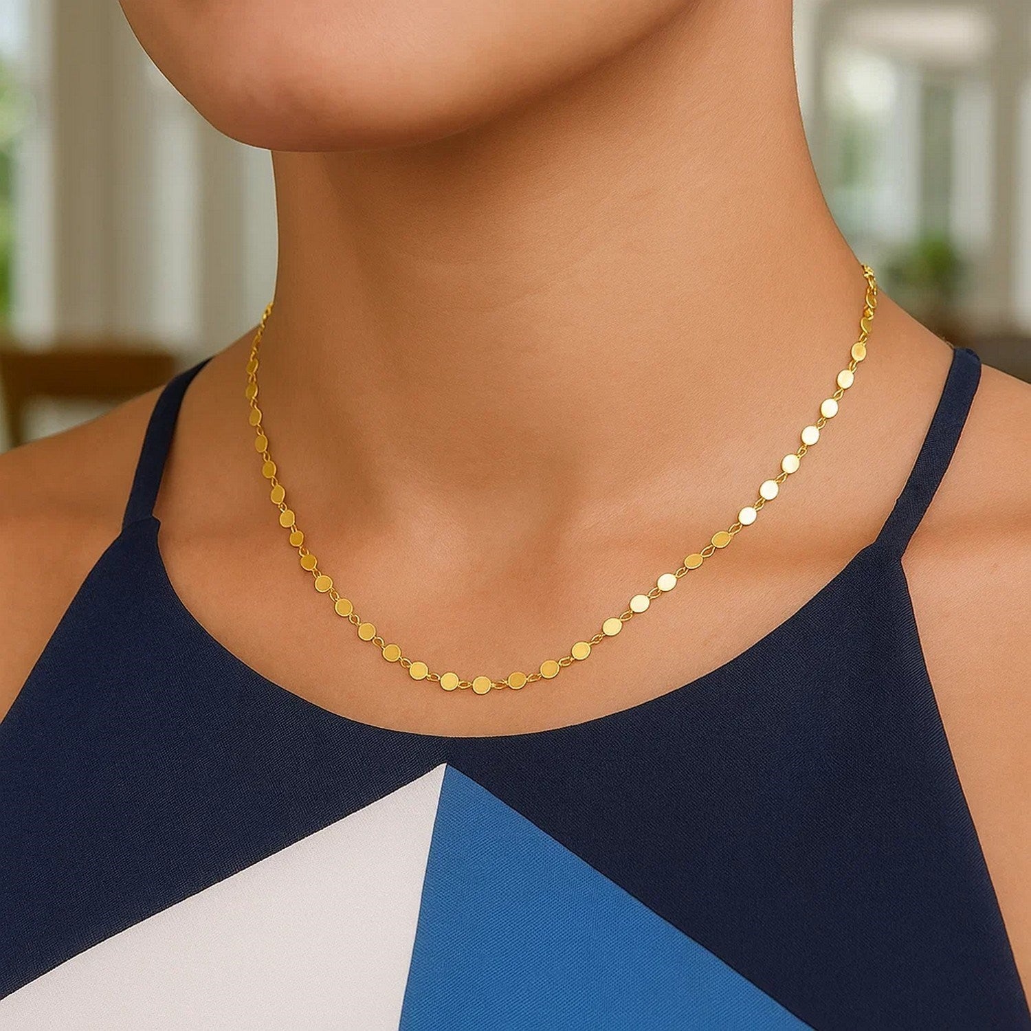 14k Yellow Gold Necklace with Polished Circles