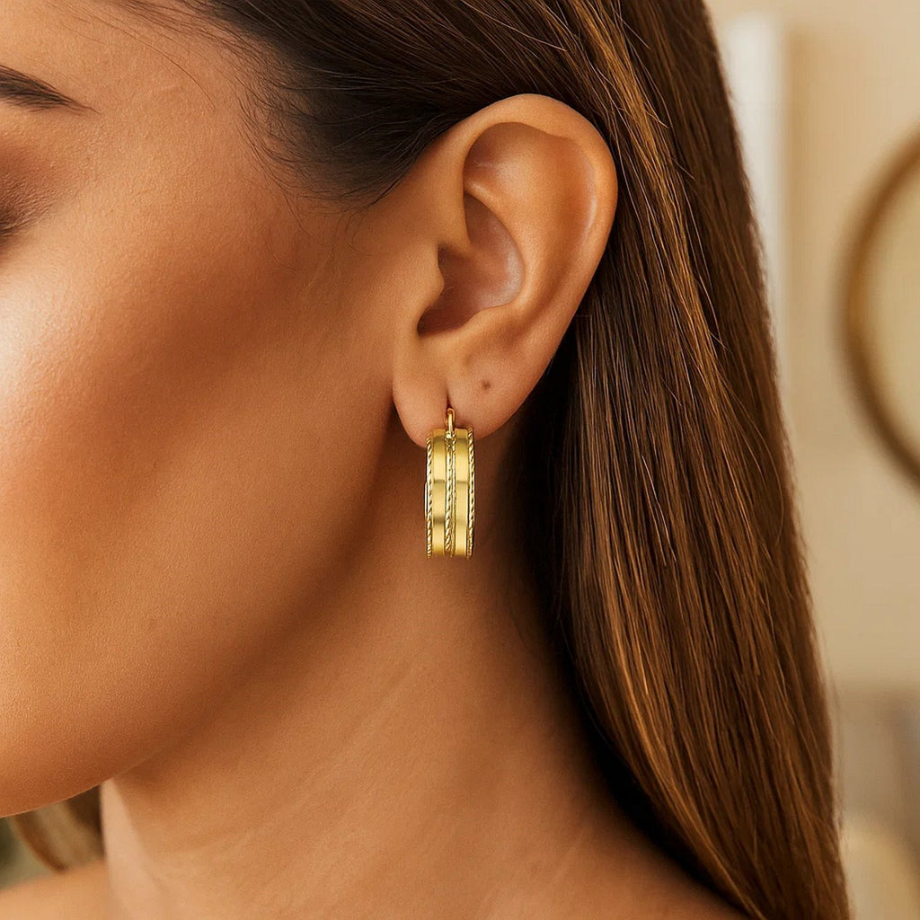 14K Yellow Gold Double Sparkle Spring Hoops Earrings