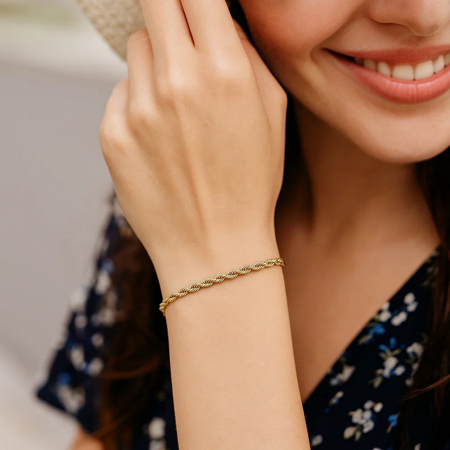 10k Yellow Gold Solid Diamond Cut Rope Bracelet (2.75 mm)