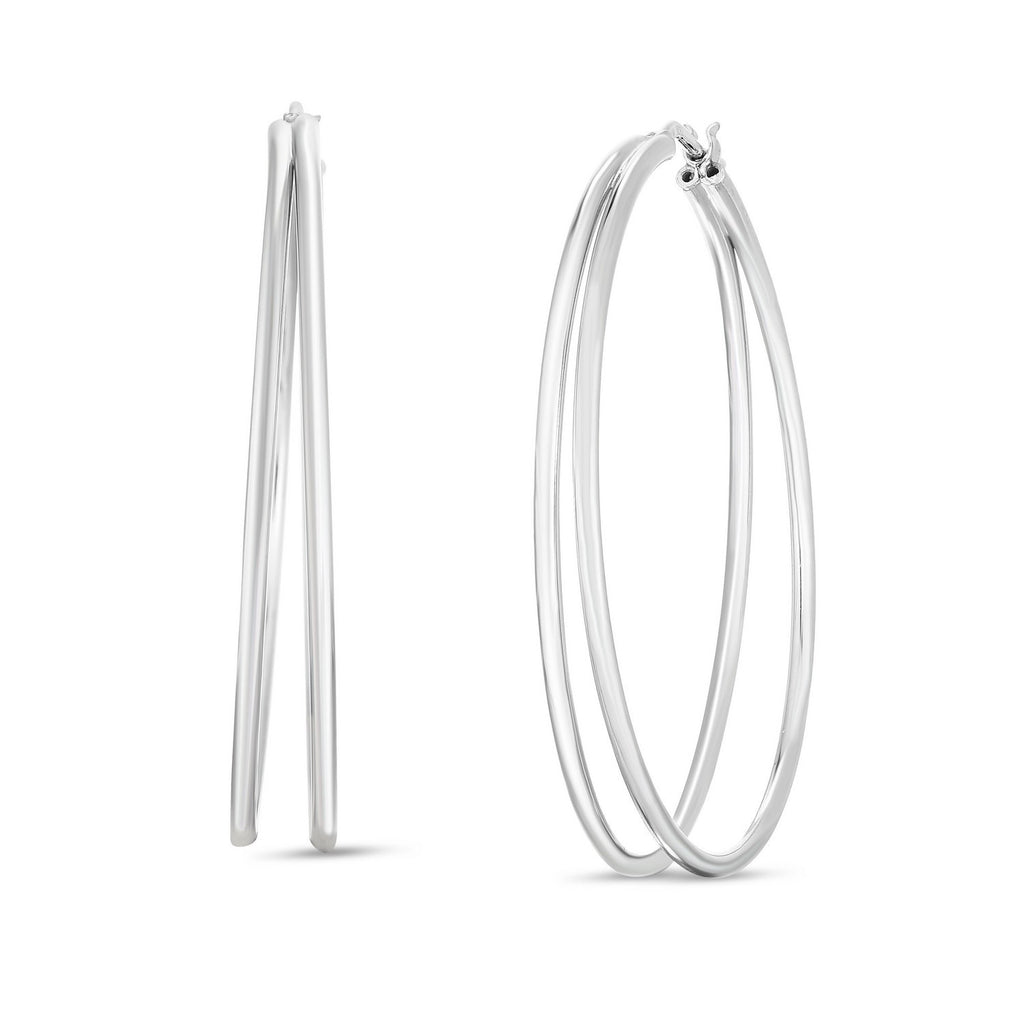 Sterling Silver Double Row Split Skinny Hoop Earrings