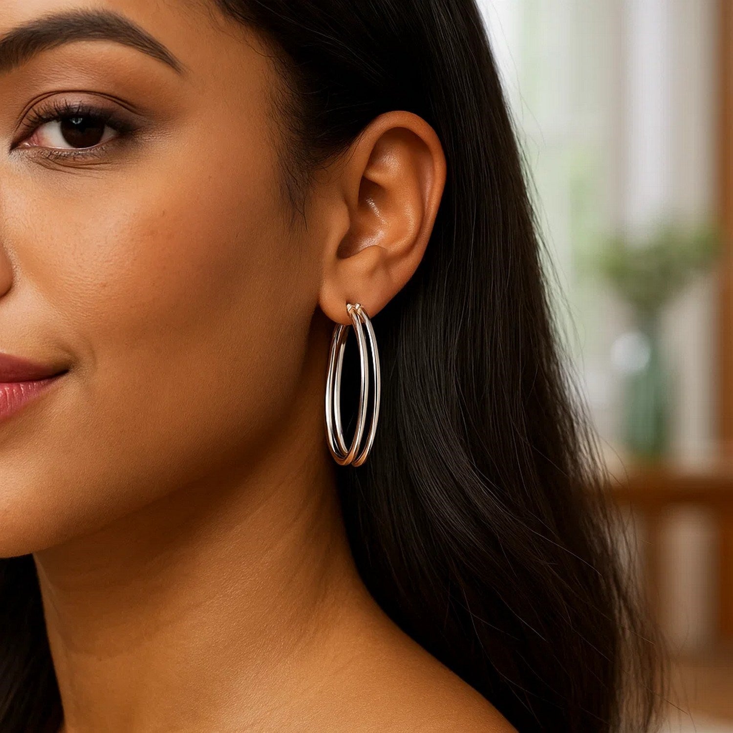 Sterling Silver Double Row Split Skinny Hoop Earrings