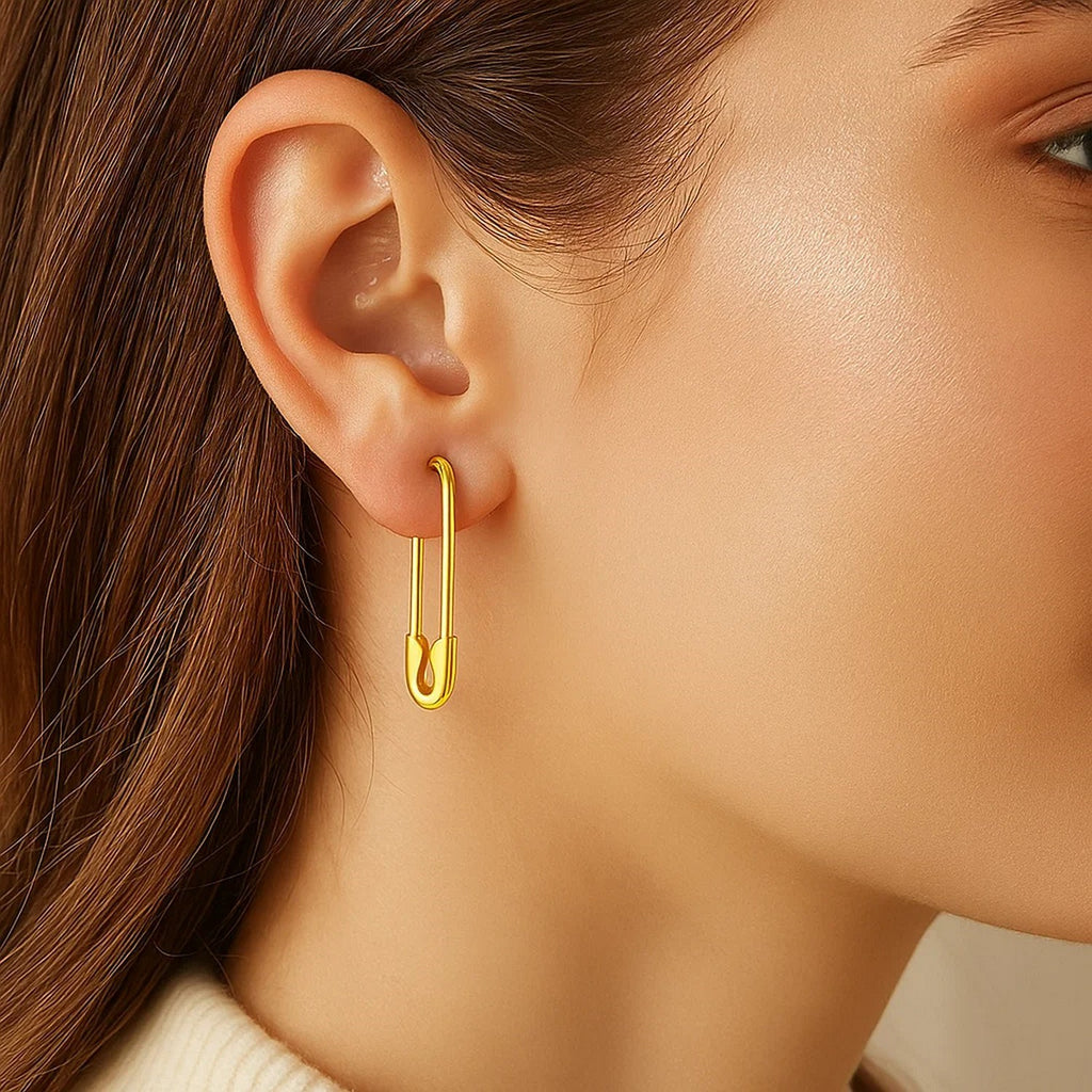 14k Yellow Gold Safety Pin Earrings