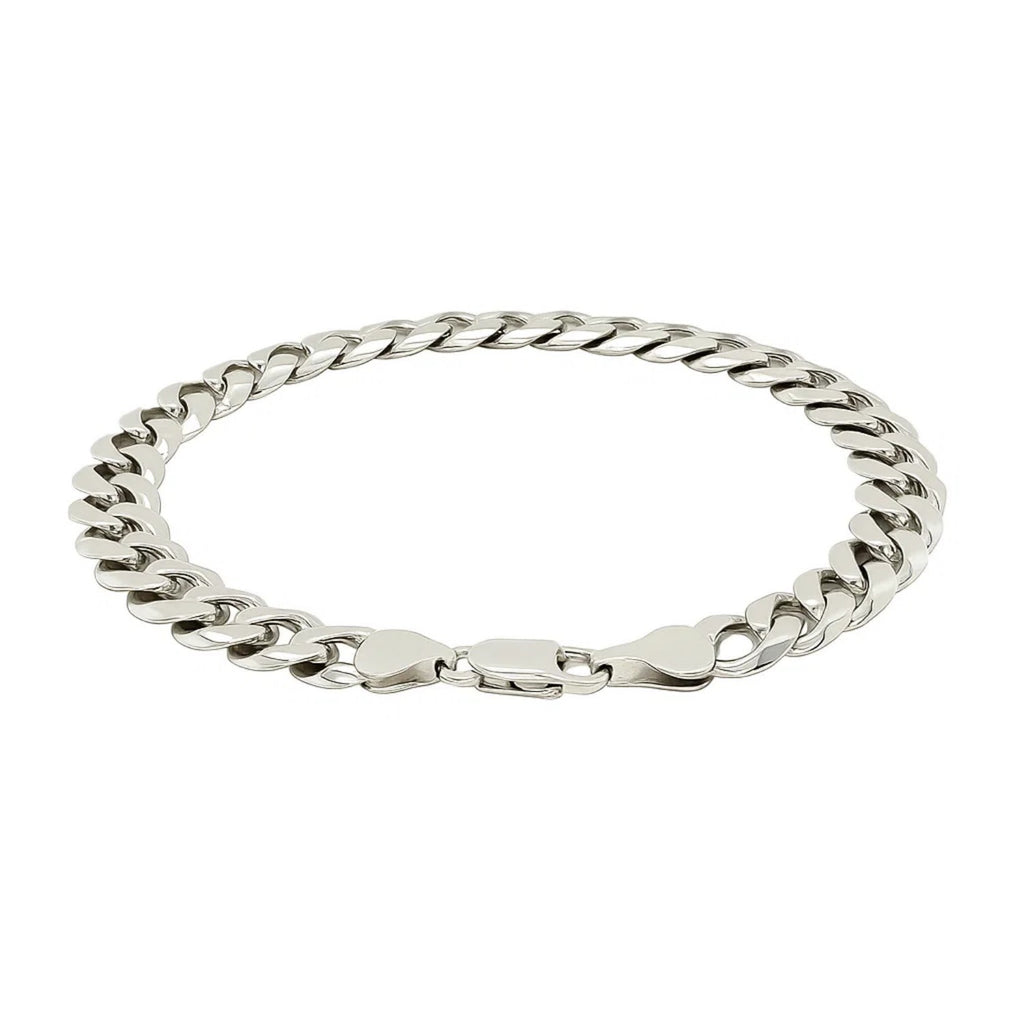 Rhodium Plated Sterling Silver Curb Style Bracelet (7.90 mm)