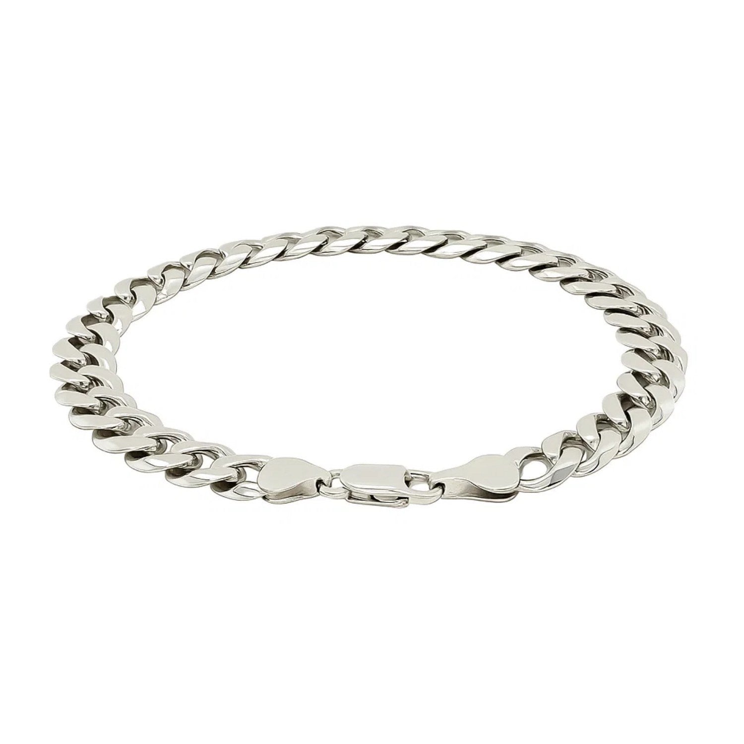 Rhodium Plated Sterling Silver Curb Style Bracelet (7.90 mm)