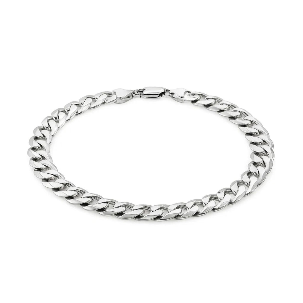 Rhodium Plated Sterling Silver Curb Style Bracelet (7.90 mm)