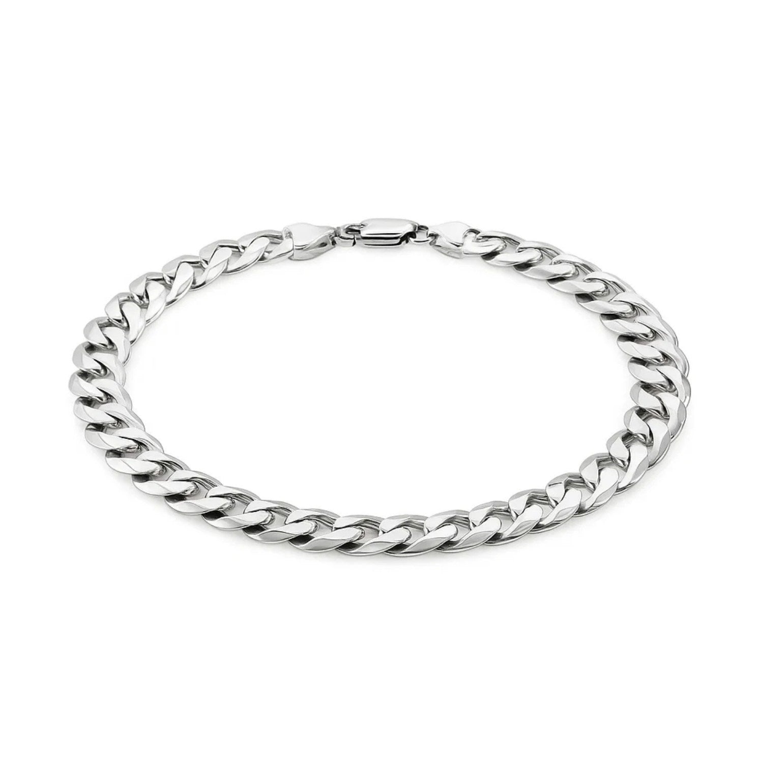 Rhodium Plated Sterling Silver Curb Style Bracelet (7.90 mm)
