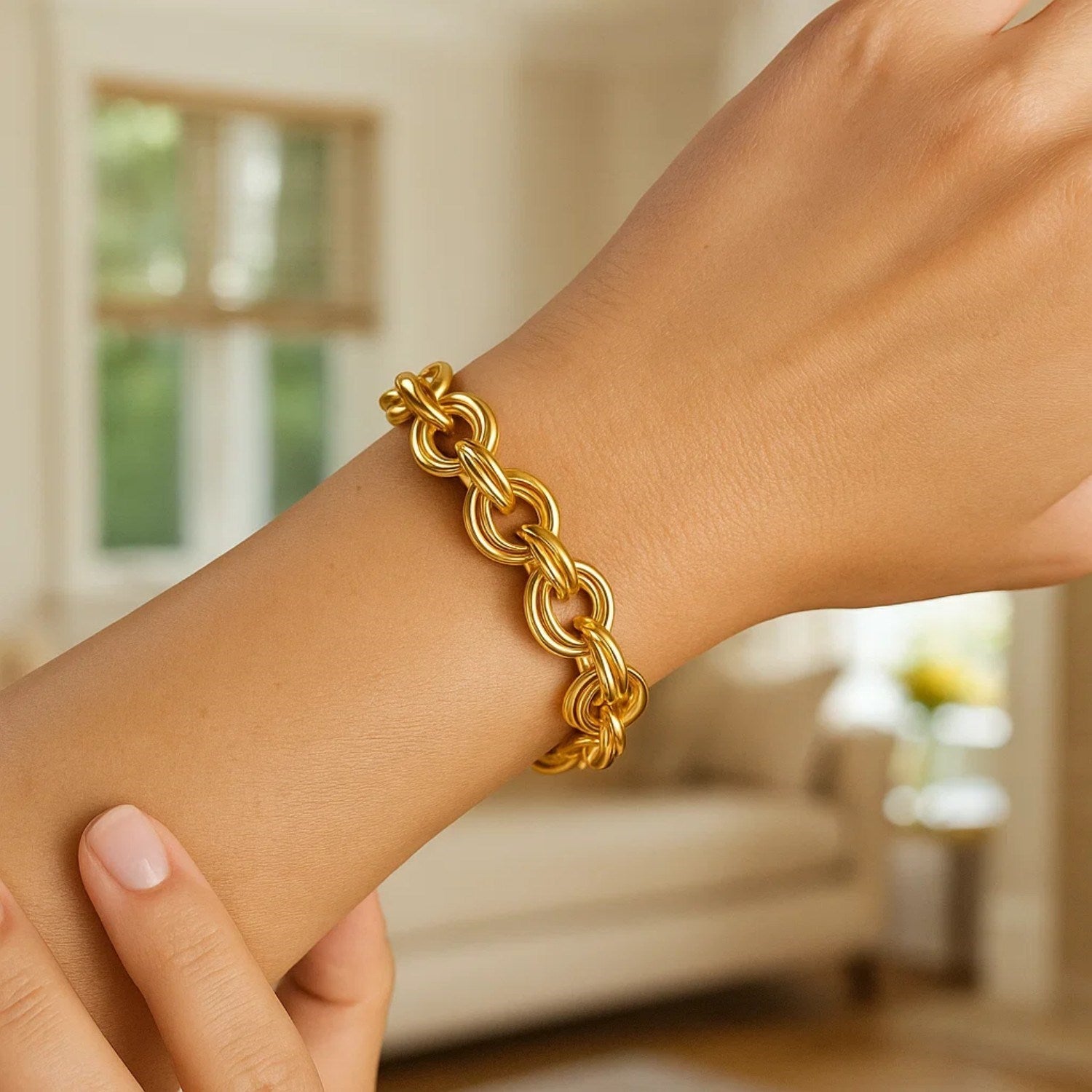 Twisted Double Link Bracelet in 14k Yellow Gold (11.80 mm)
