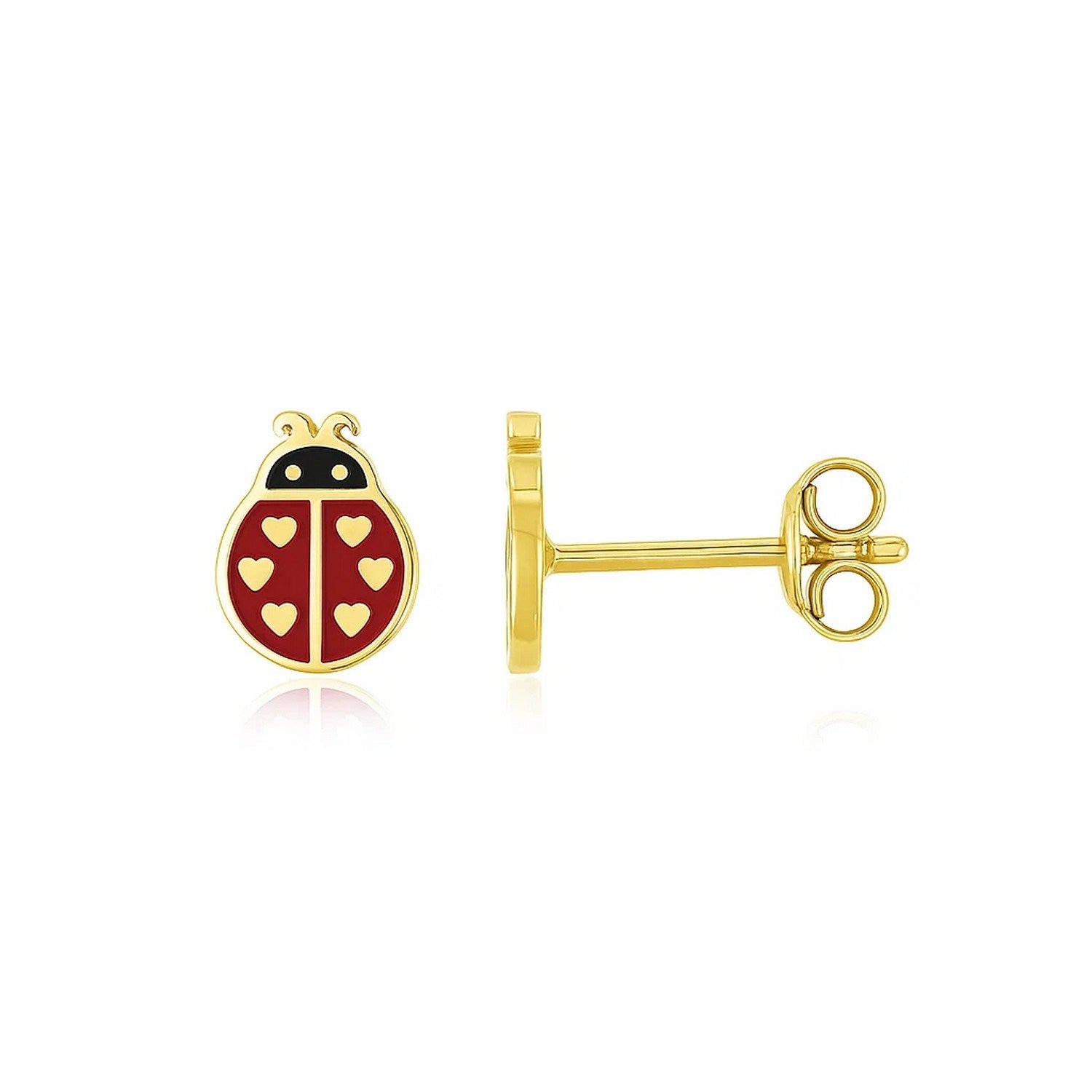 14K Yellow Gold Ladybug Enamel Earrings