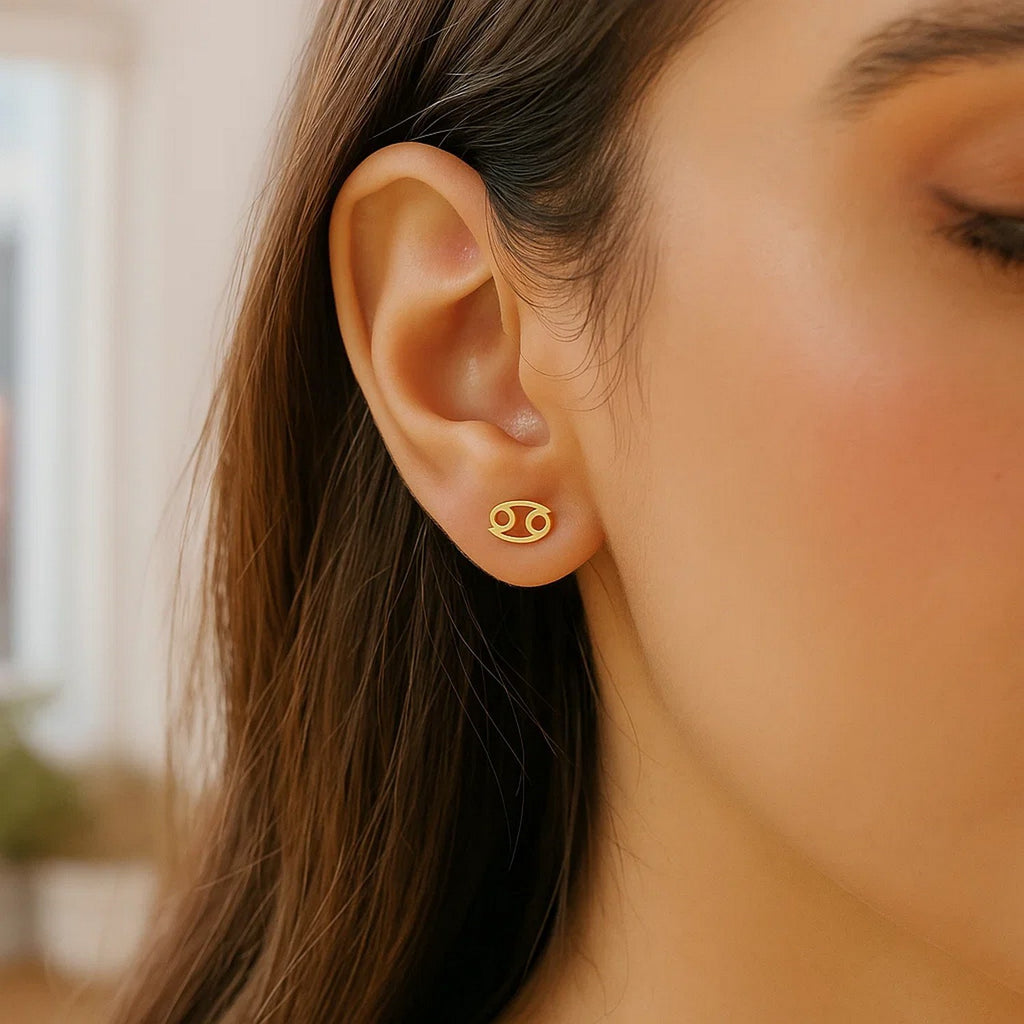 14k Yellow Gold Cancer Stud Earrings