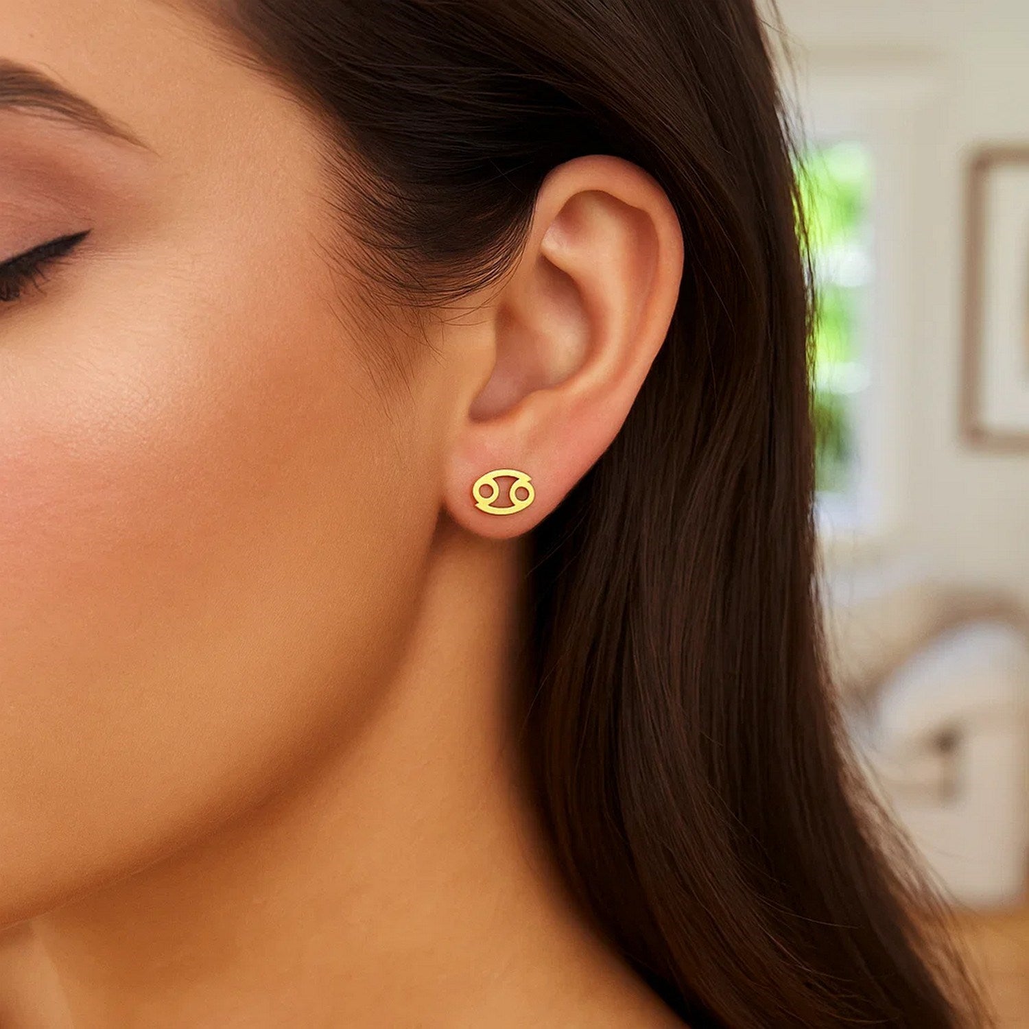 14k Yellow Gold Cancer Stud Earrings