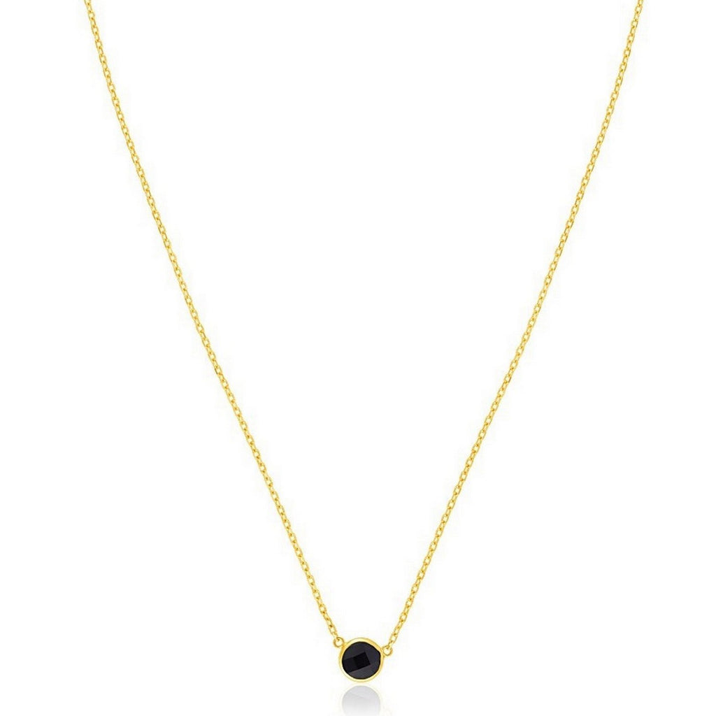 14k Yellow Gold 17 inch Necklace with Round Onyx