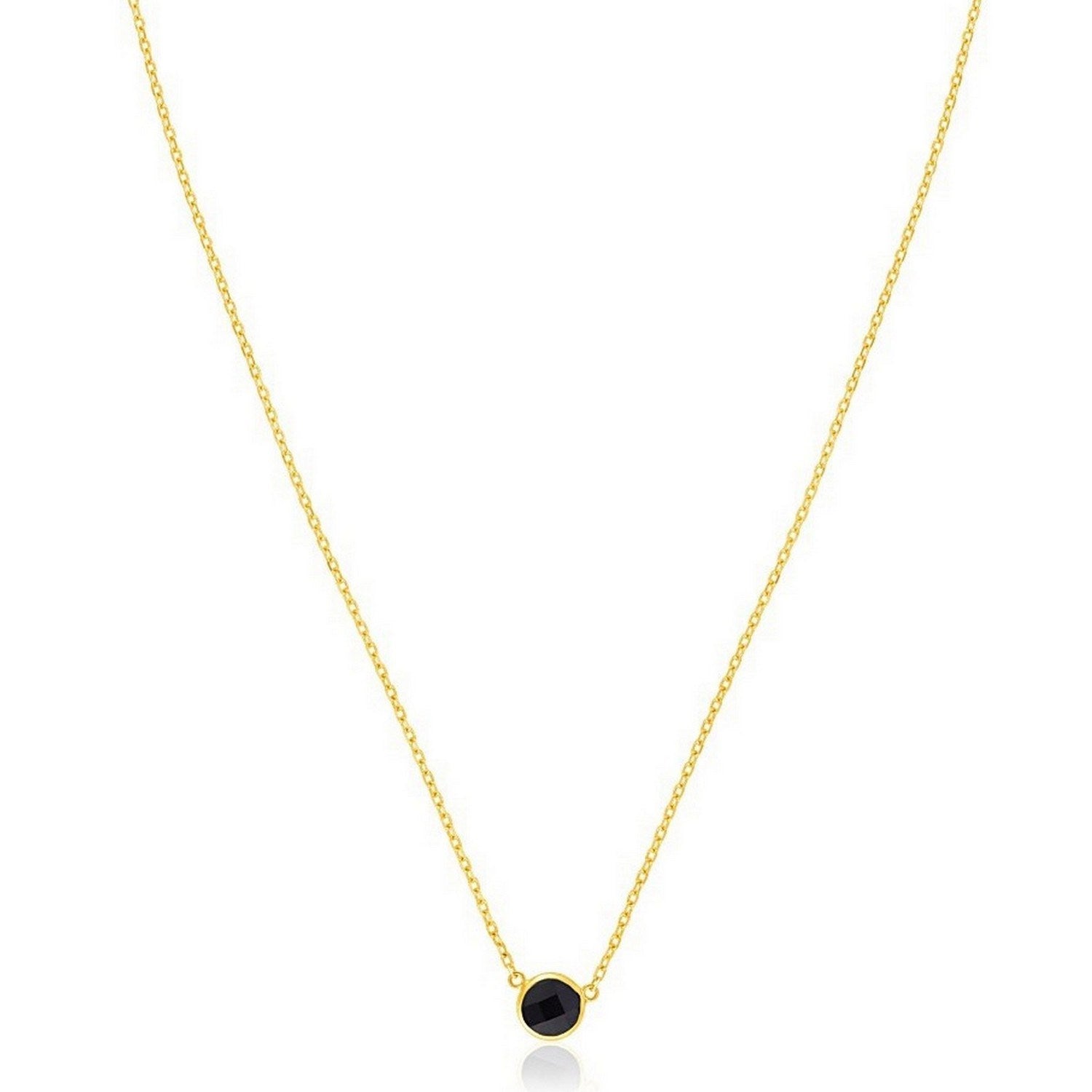 14k Yellow Gold 17 inch Necklace with Round Onyx