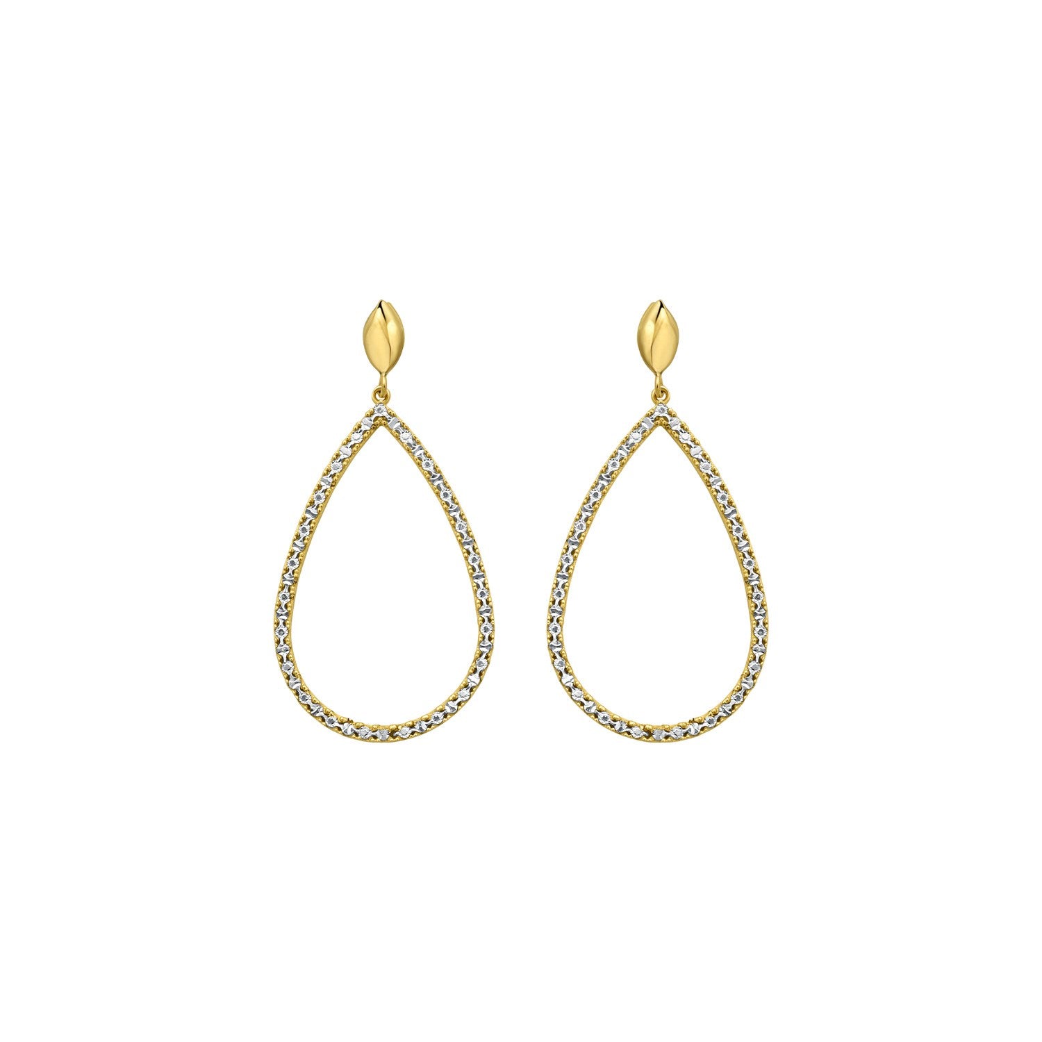 14K Two Tone Gold Diamon Oro Marquise Earrings