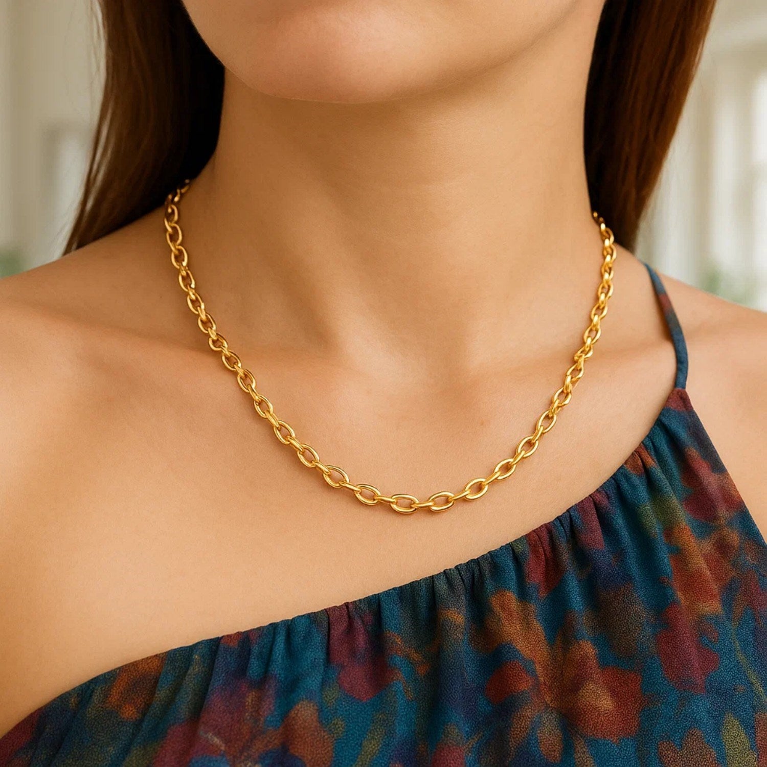 14K Yellow Gold Charm Link Cable Chain Necklace (3.30 mm)