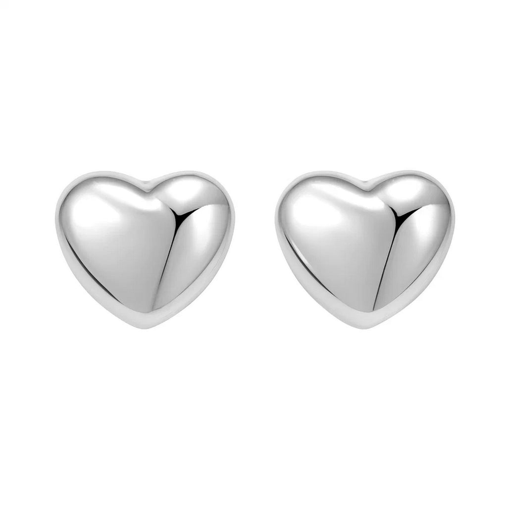 Sterling Silver Rhodium Plated Puffed Small Heart Stud Earrings