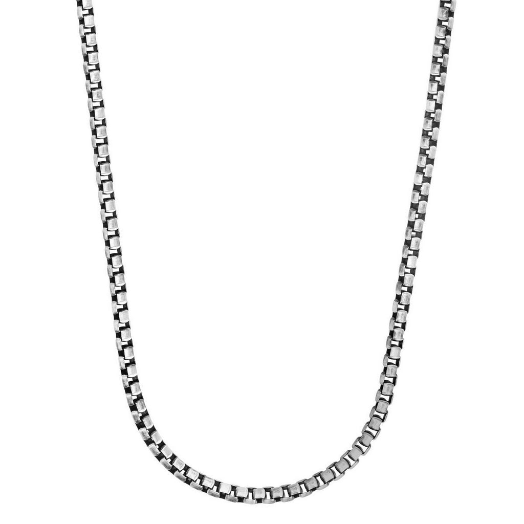 Sterling Silver Gunmetal Finish Round Box Chain Necklace