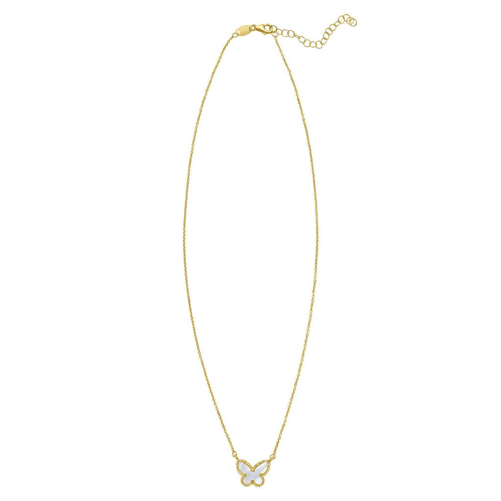 14K Yellow Gold Primavera Mother of Pearl Butterfly Necklace