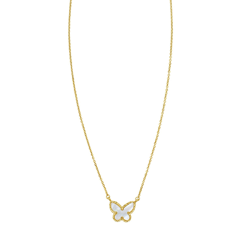 14K Yellow Gold Primavera Mother of Pearl Butterfly Necklace