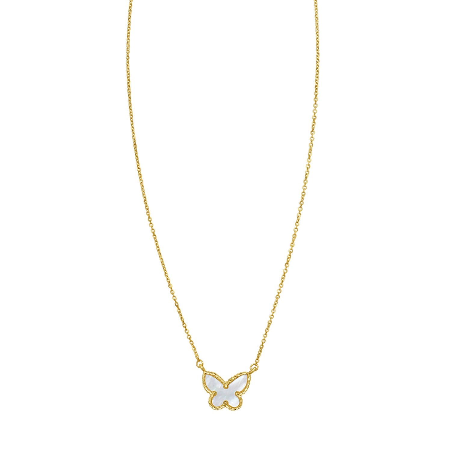 14K Yellow Gold Primavera Mother of Pearl Butterfly Necklace
