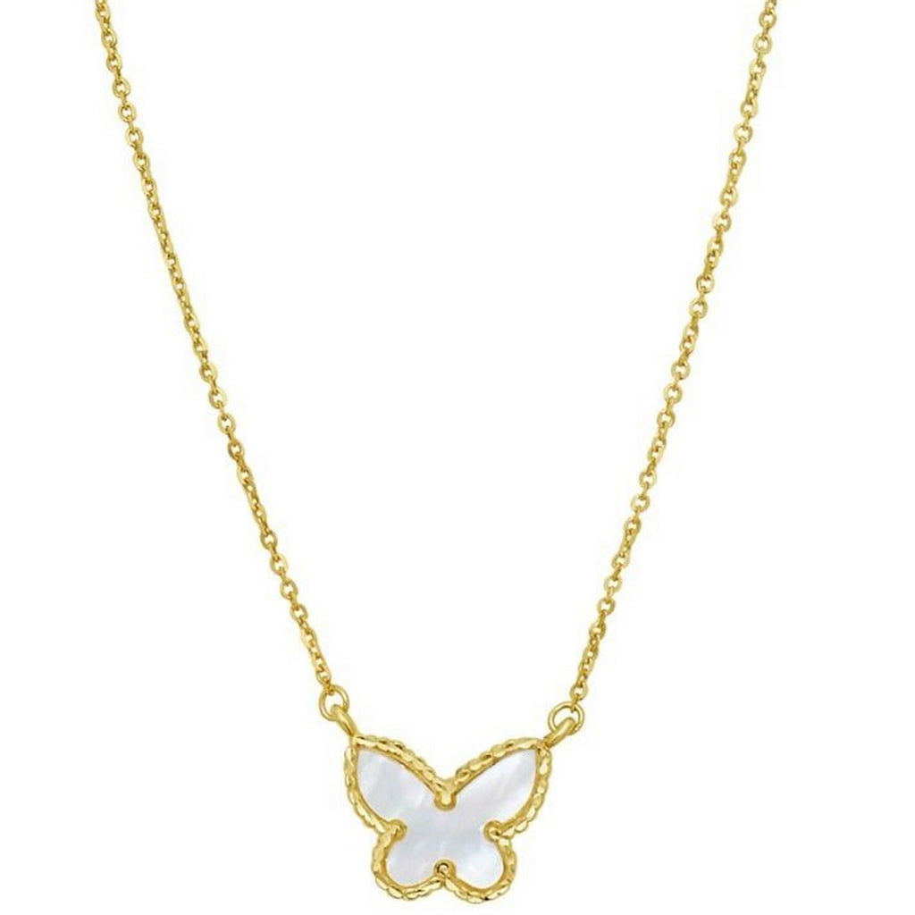 14K Yellow Gold Primavera Mother of Pearl Butterfly Necklace