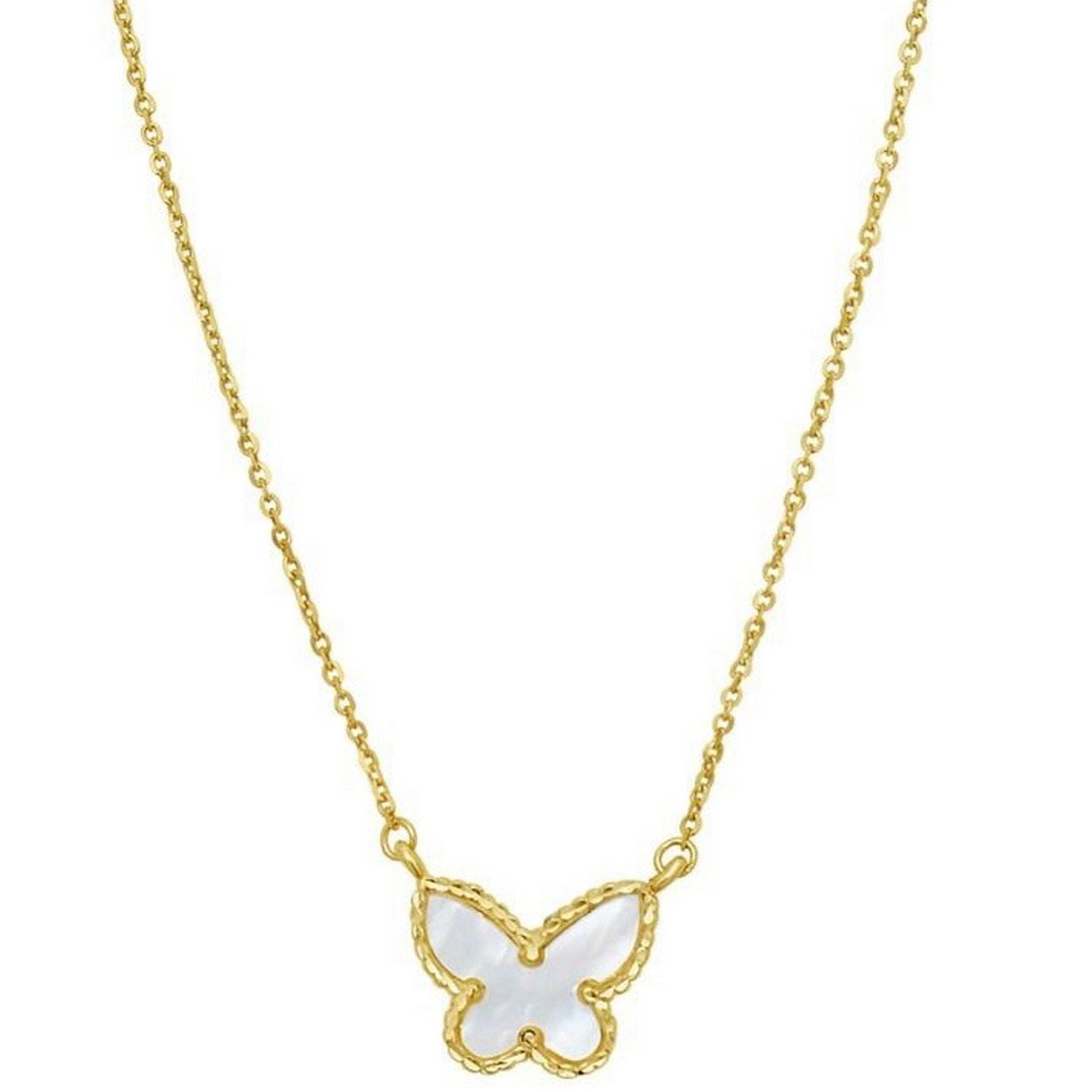 14K Yellow Gold Primavera Mother of Pearl Butterfly Necklace