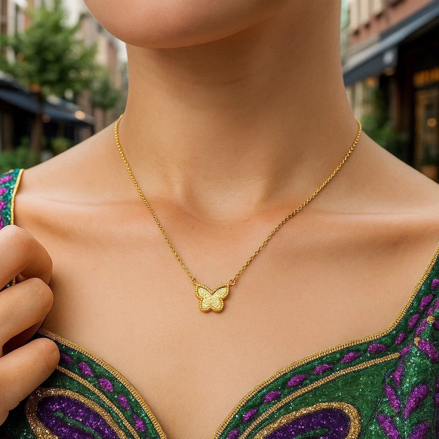 14K Yellow Gold Primavera Mother of Pearl Butterfly Necklace