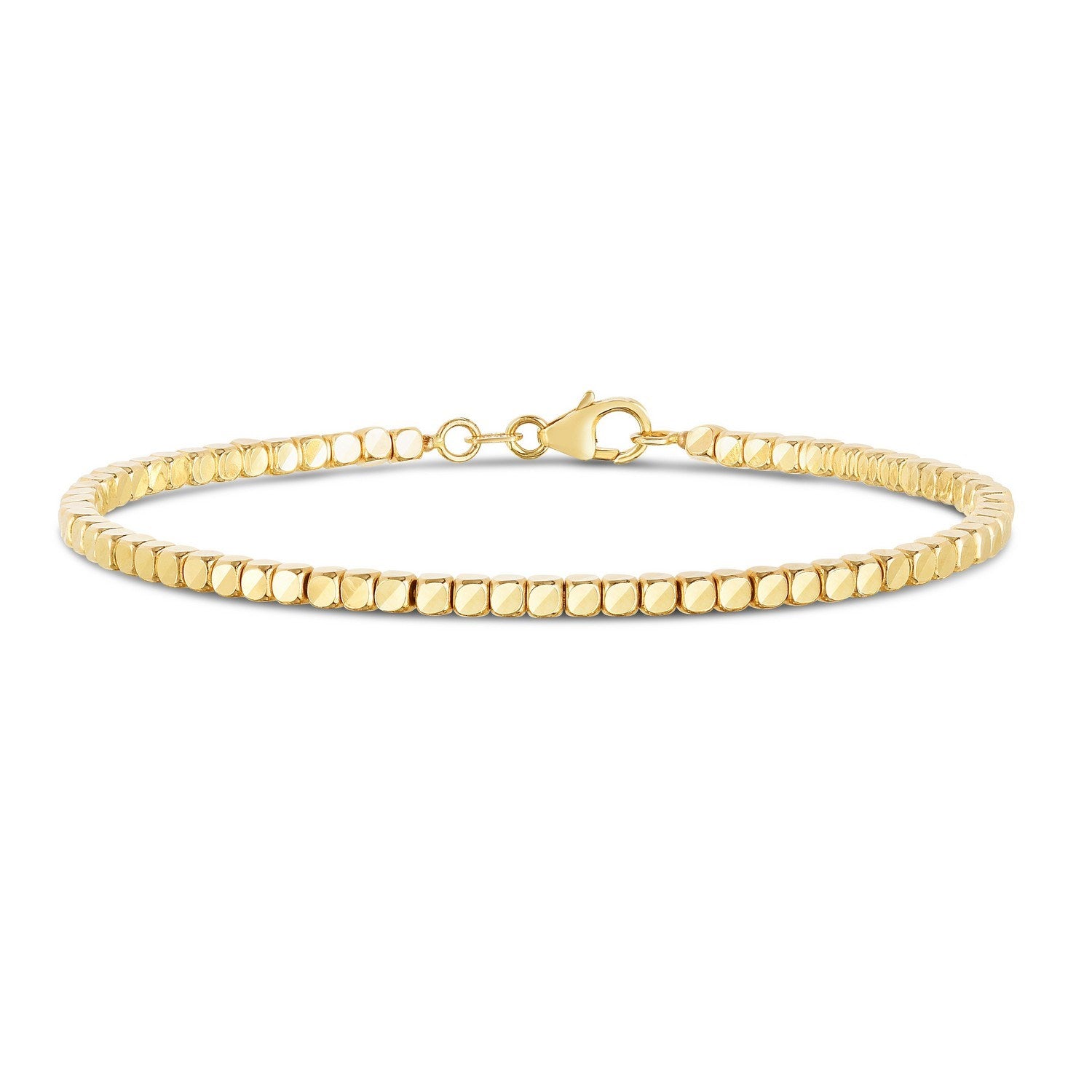 14k Yellow Gold High Polish Bead Cuff Bangle (2.40 mm)