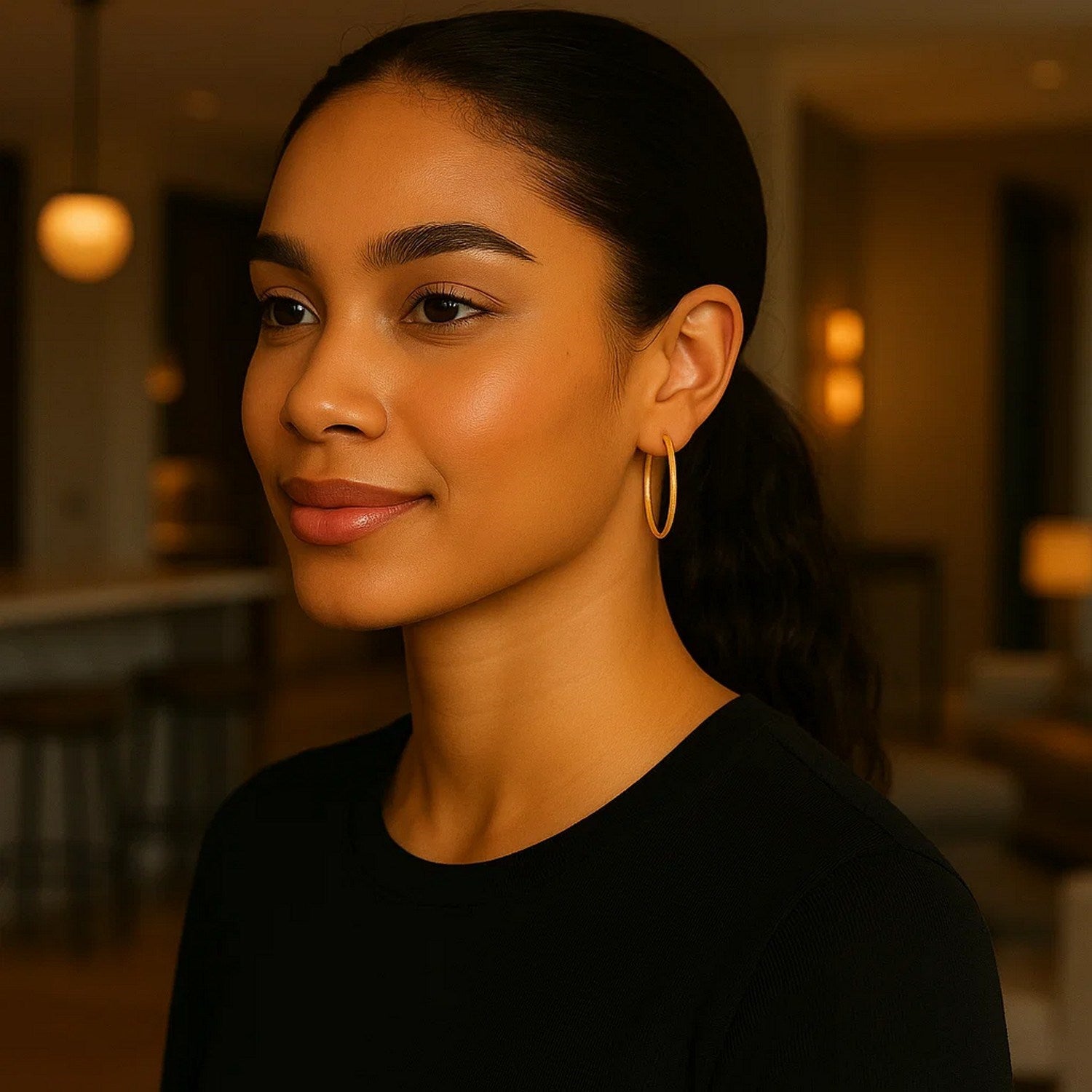 10k Yellow Gold Polished Hoop Earrings (3x25 mm)