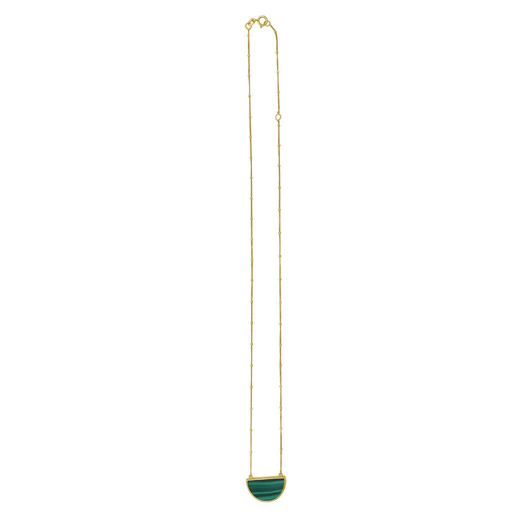 Malachite Geometric Half Moon Necklace in 14K Yellow Gold