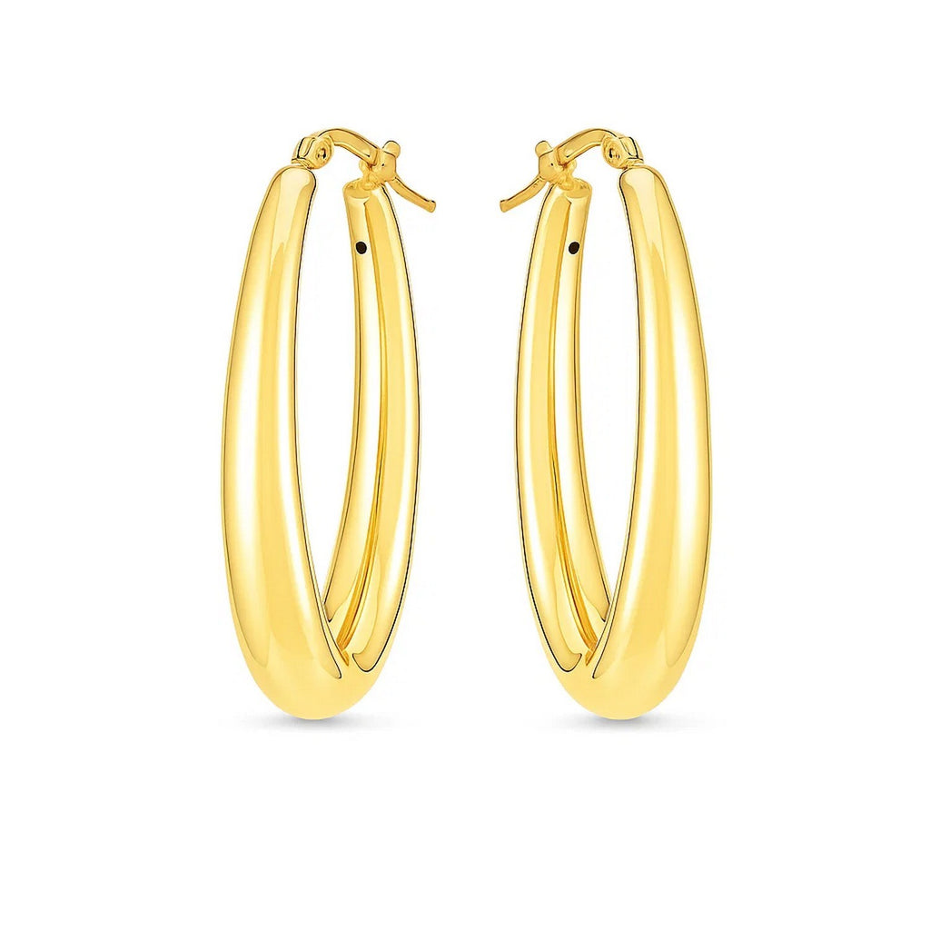 14k Yellow Gold Elongated Oval Hoops