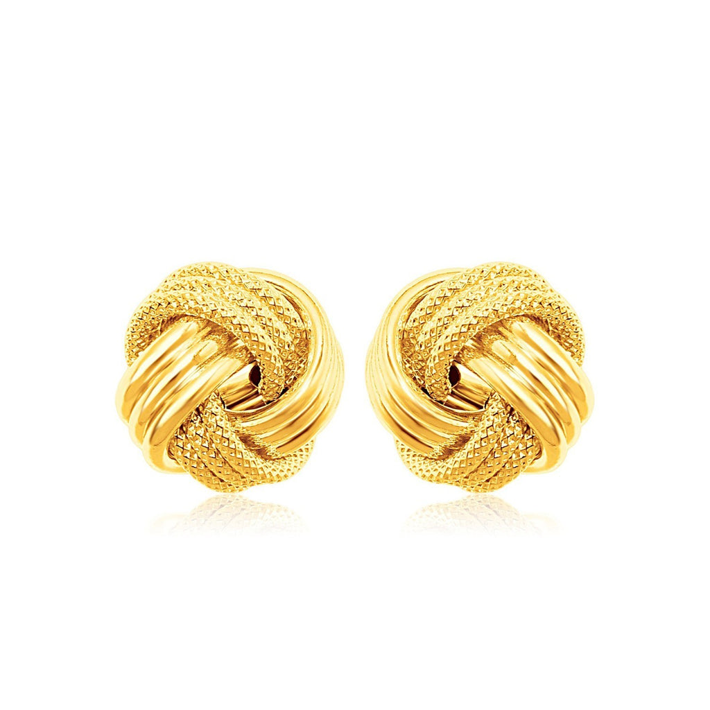 10k Yellow Gold Love Knot with Ridge Texture Earrings