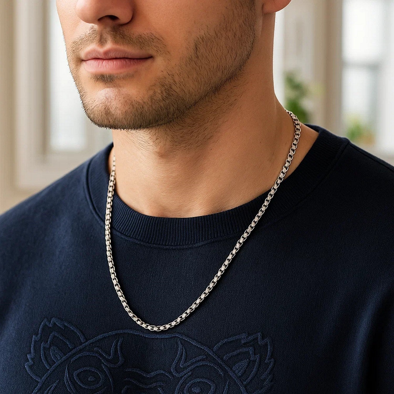 Sterling Silver Rhodium Plated Round Box Chain (2.20 mm)