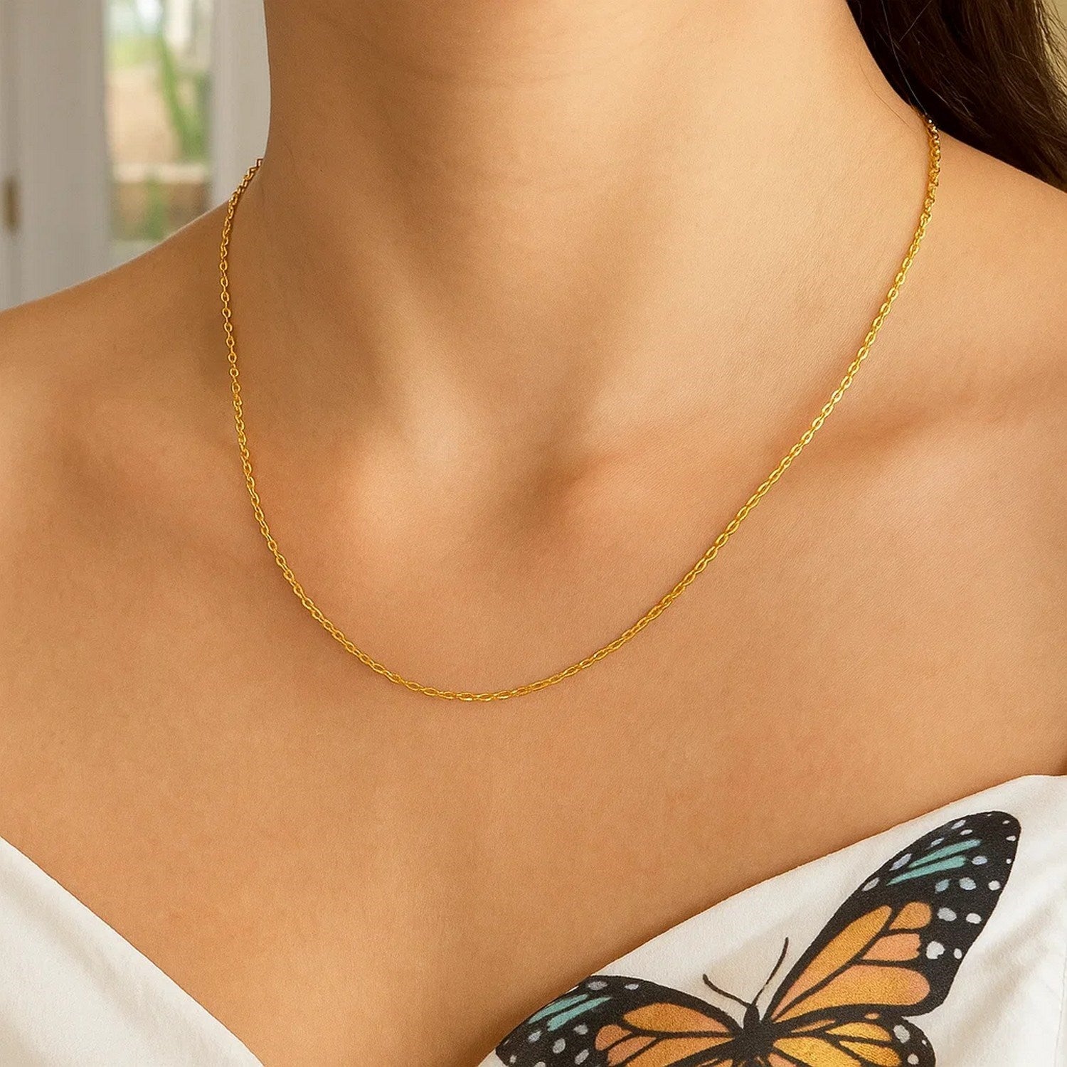 14k Yellow Gold Oval Cable Link Chain (0.85 mm)