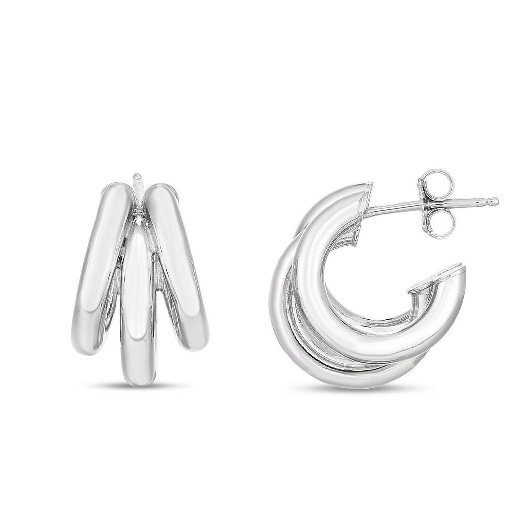 Sterling Silver Triple Barrelled Strand Hoop Earrings