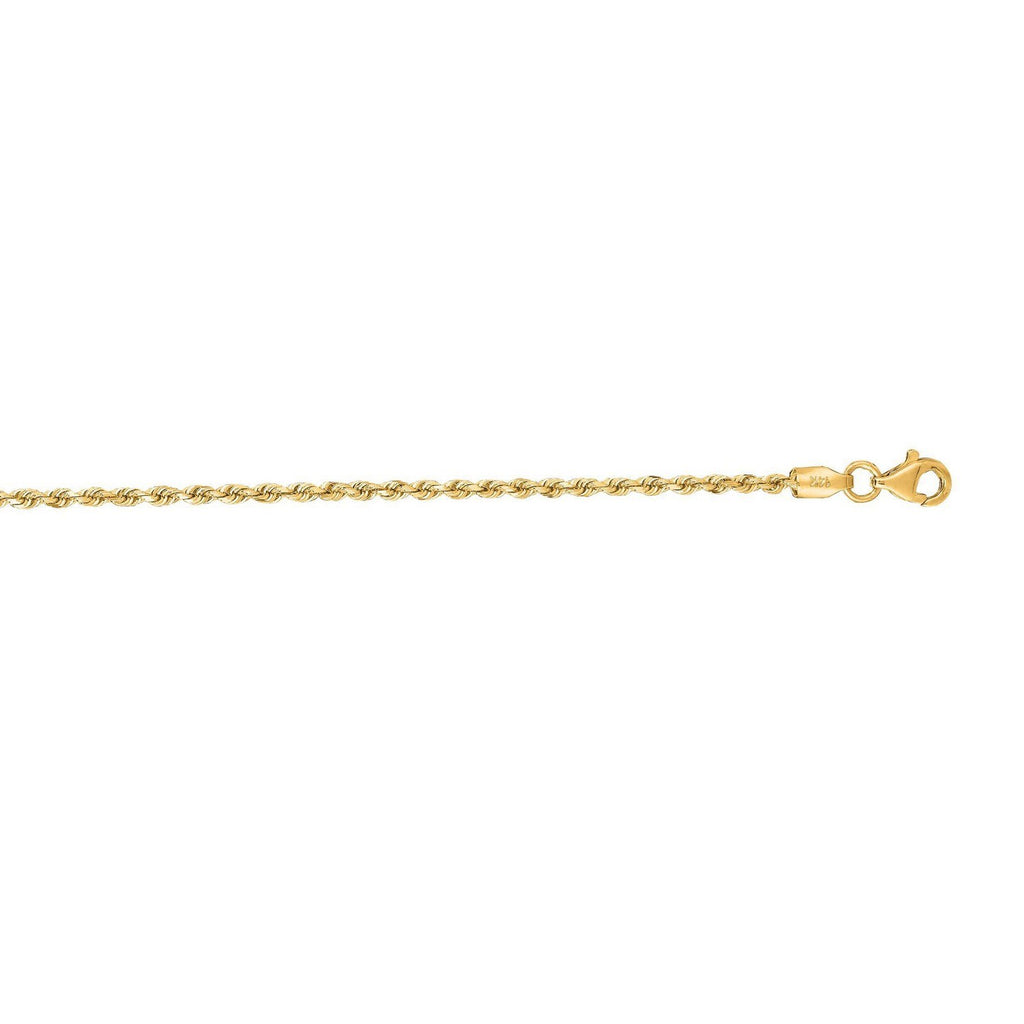 2.0mm 10k Yellow Gold Diamond Cut Rope Anklet